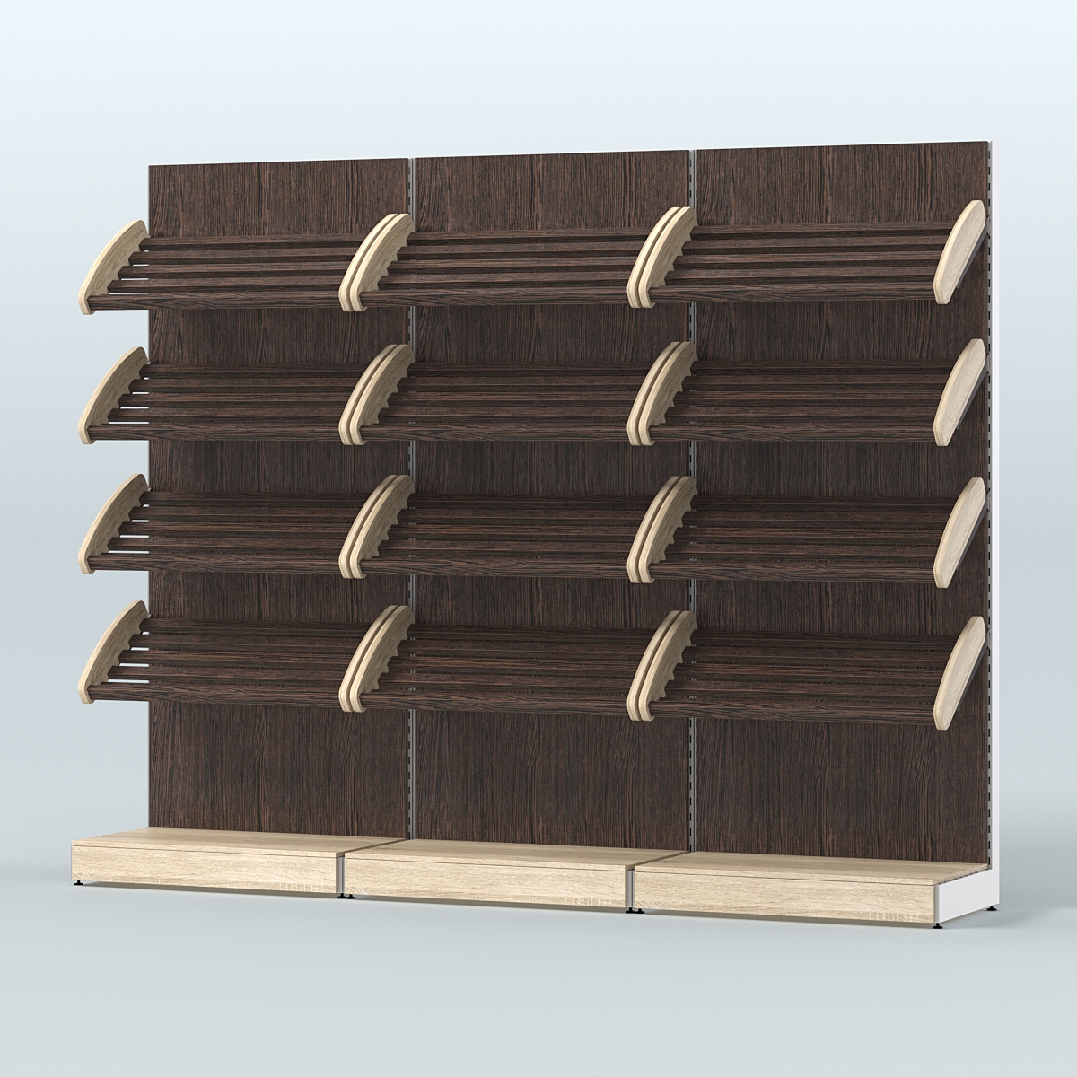 Стеллаж для хлеба и выпечки с четырьмя наклонными полками трех-секционный СХНП-04 Дуб Сонома + Дуб Венге