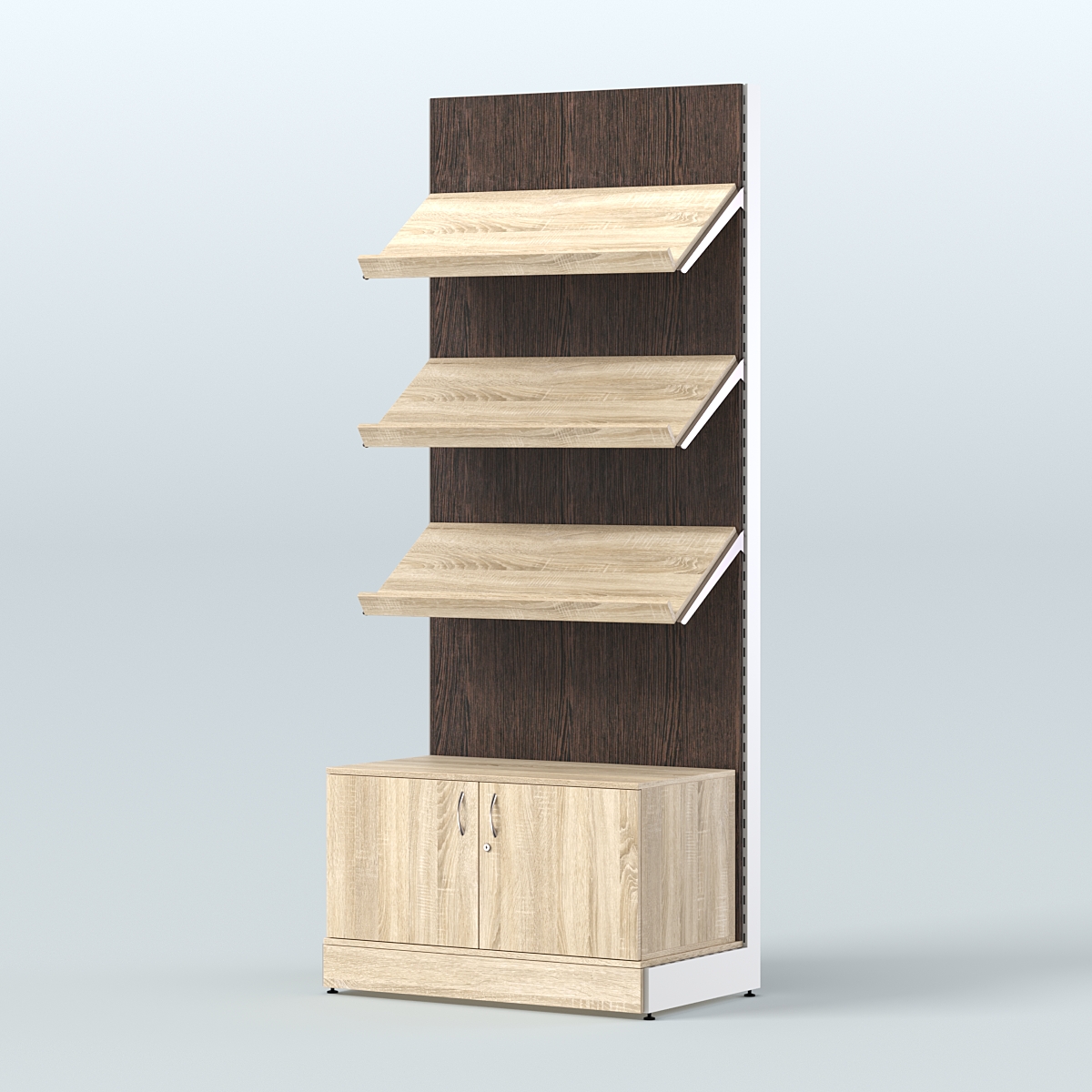 Стеллаж для хлеба и выпечки с тремя наклонными полками и накопителем СХНПН-01 Дуб Сонома + Дуб Венге