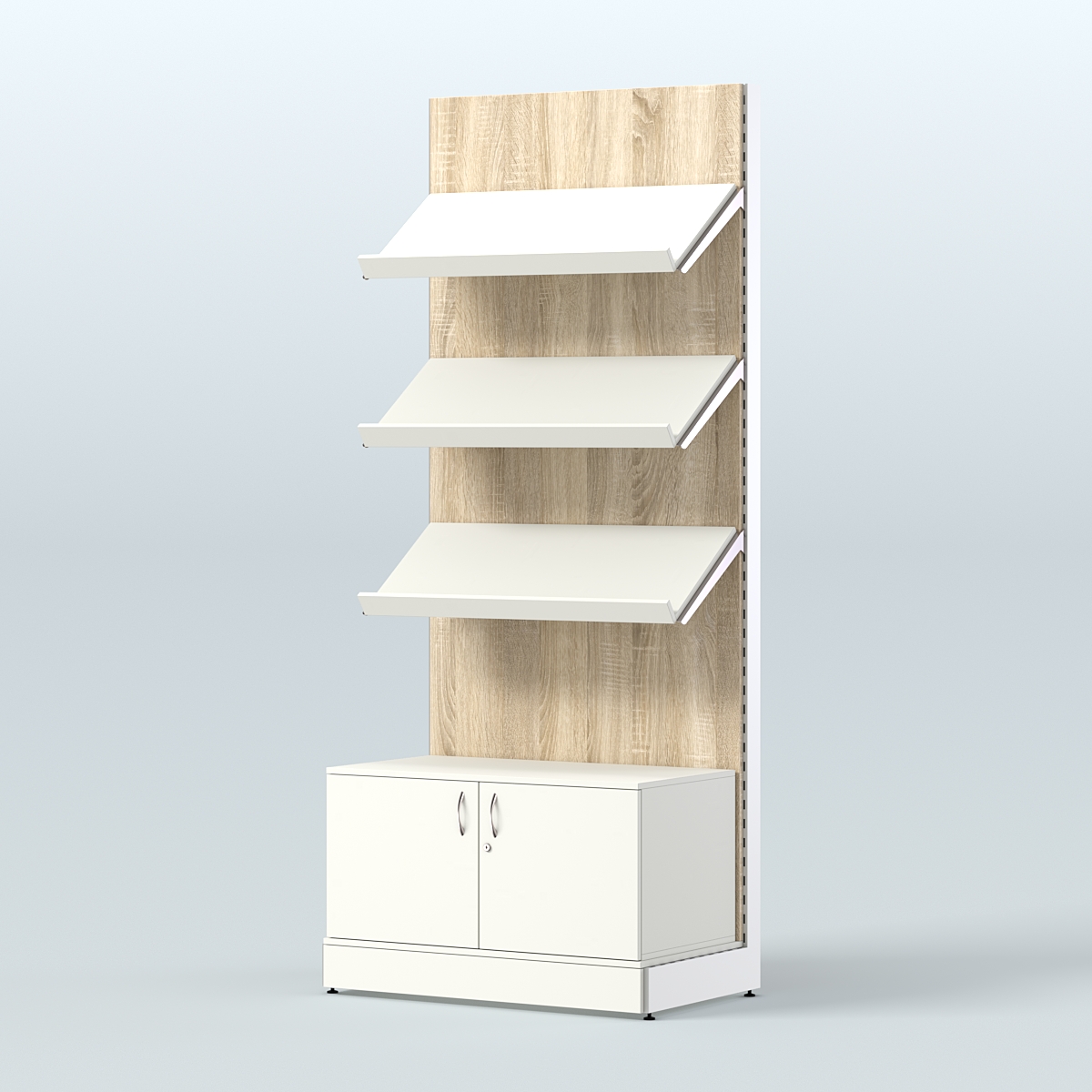 Стеллаж для хлеба и выпечки с тремя наклонными полками и накопителем СХНПН-01 Белый + Дуб Сонома