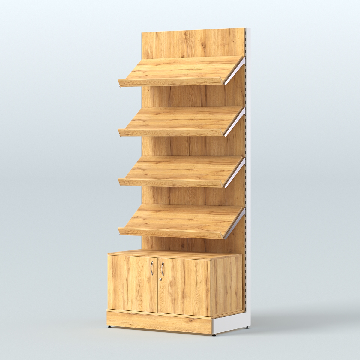 Стеллаж для хлеба и выпечки с четырьмя наклонными полками и накопителем СХНПН-02 Дуб Золотистый