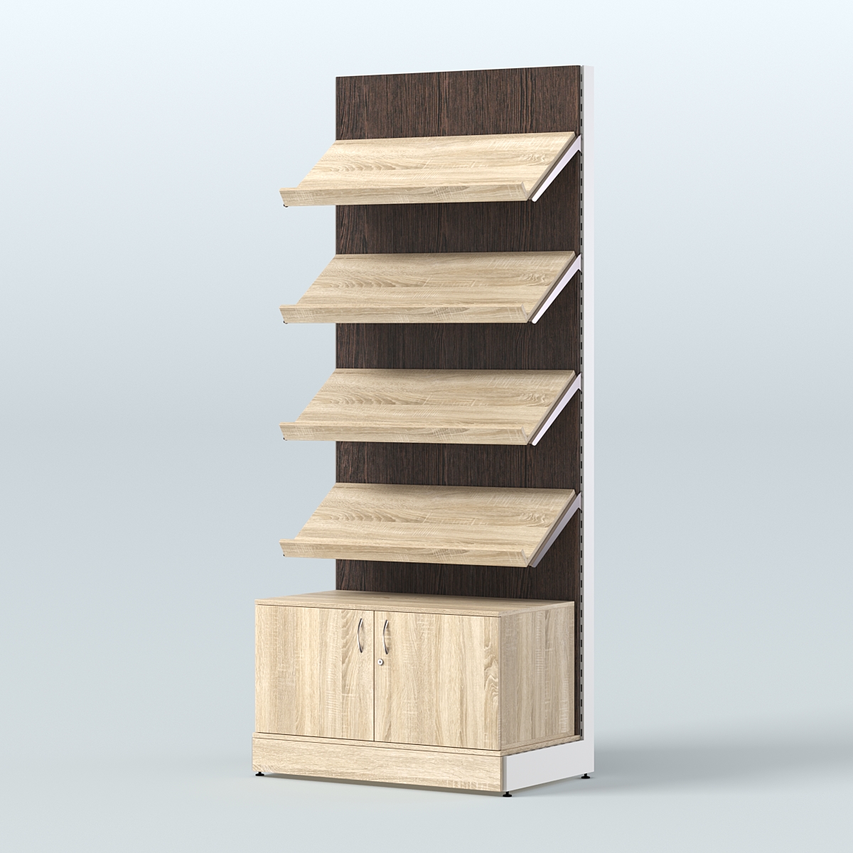 Стеллаж для хлеба и выпечки с четырьмя наклонными полками и накопителем СХНПН-02 Дуб Сонома + Дуб Венге