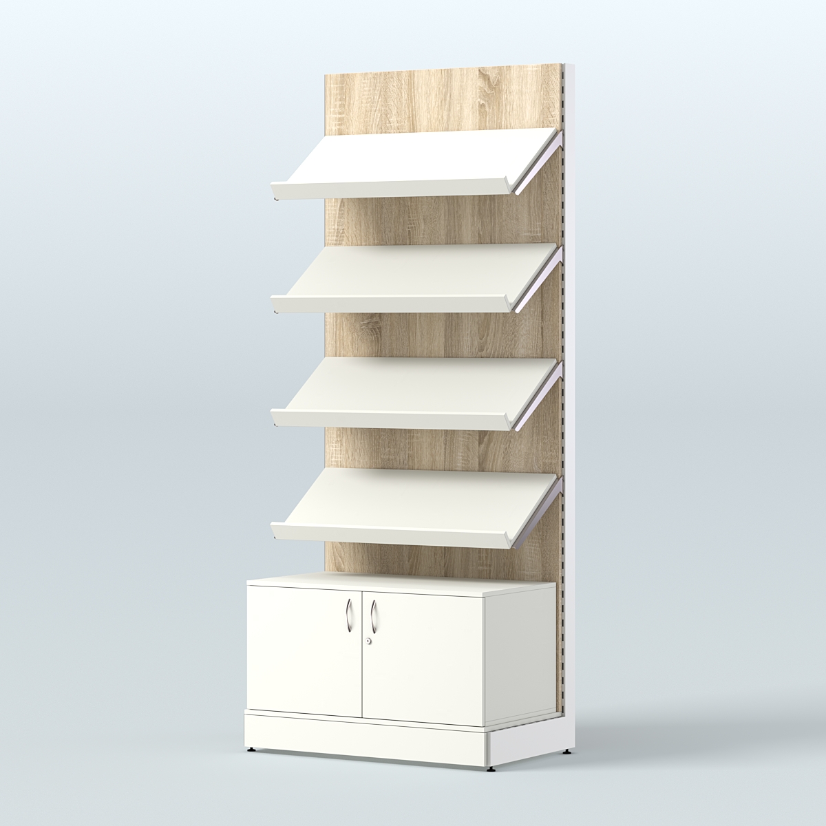 Стеллаж для хлеба и выпечки с четырьмя наклонными полками и накопителем СХНПН-02 Белый + Дуб Сонома
