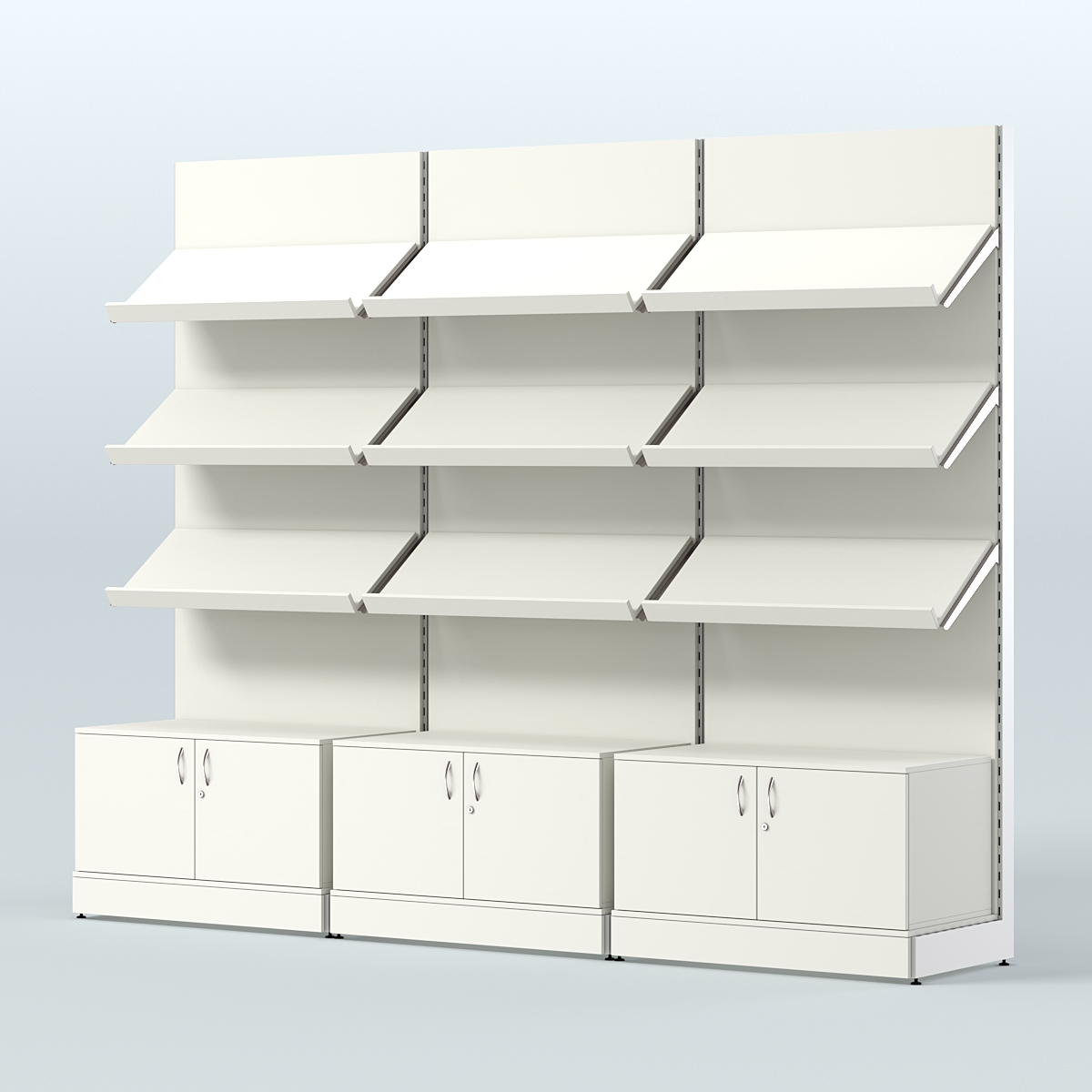 Стеллаж для хлеба и выпечки с тремя наклонными полками и накопителем трех-секционный СХНПН-03 Белый