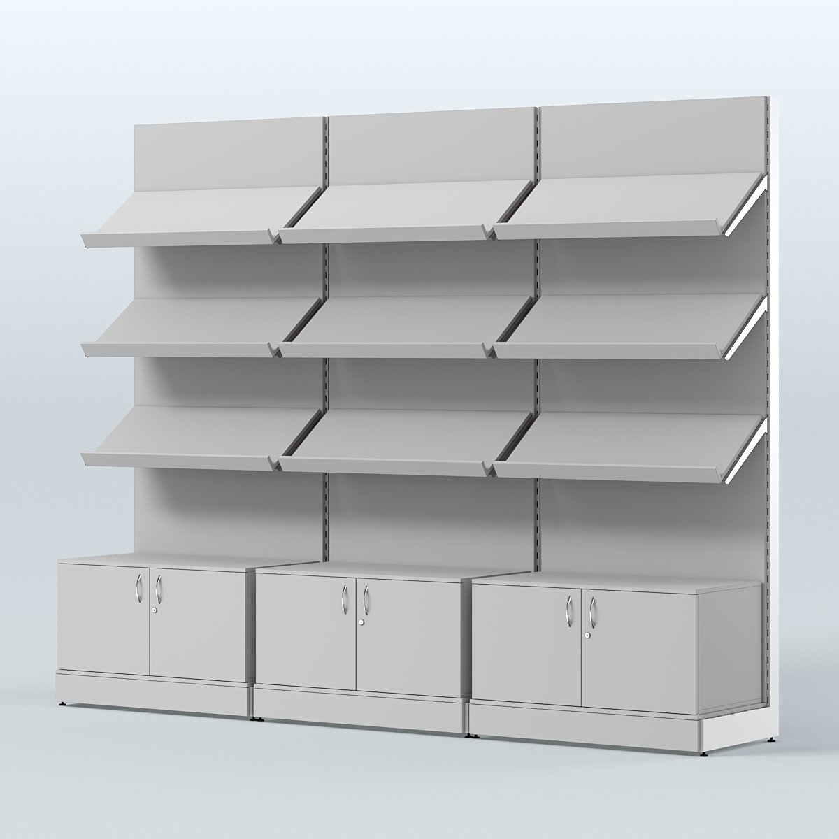 Стеллаж для хлеба и выпечки с тремя наклонными полками и накопителем трех-секционный СХНПН-03 Серый