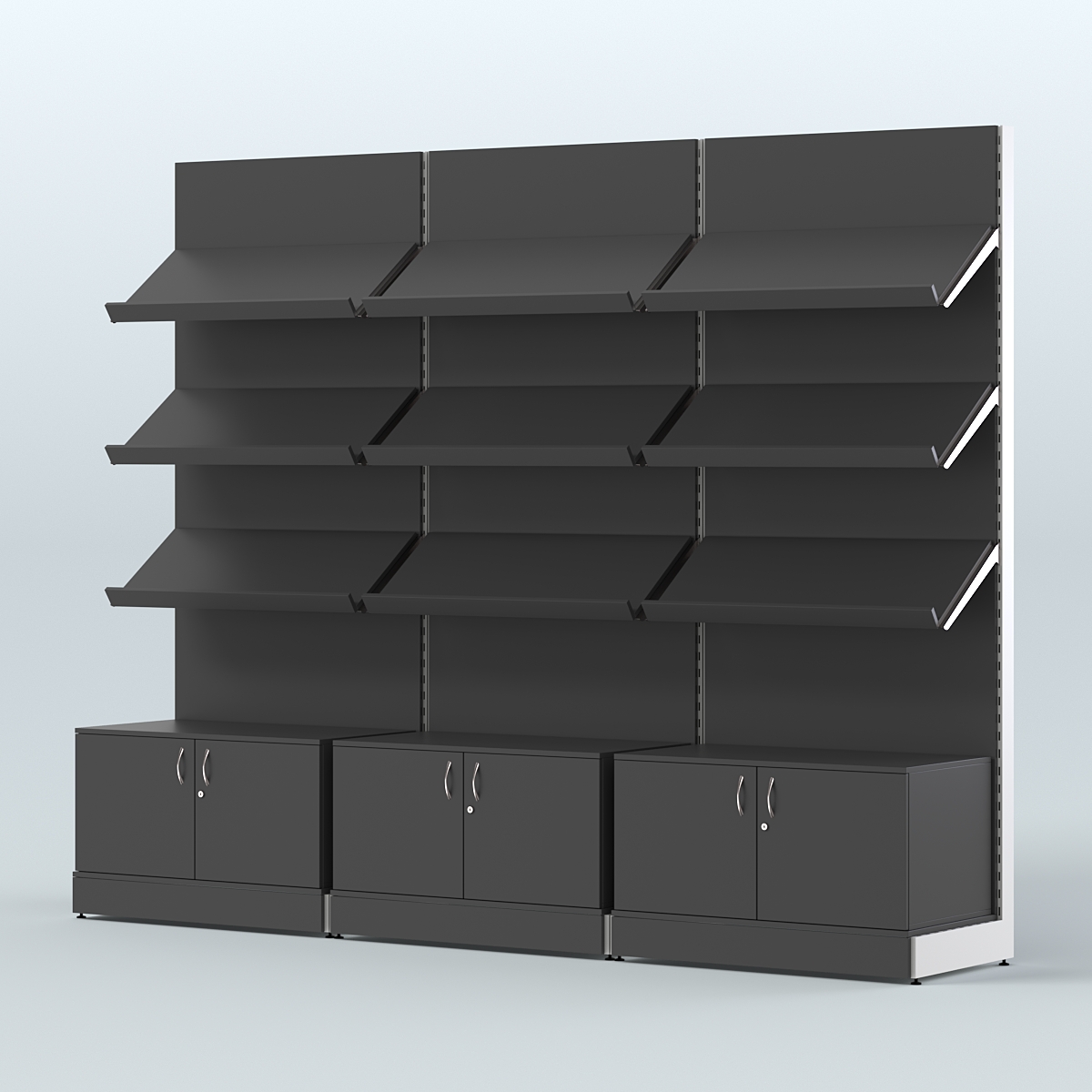 Стеллаж для хлеба и выпечки с тремя наклонными полками и накопителем трех-секционный СХНПН-03 Черный