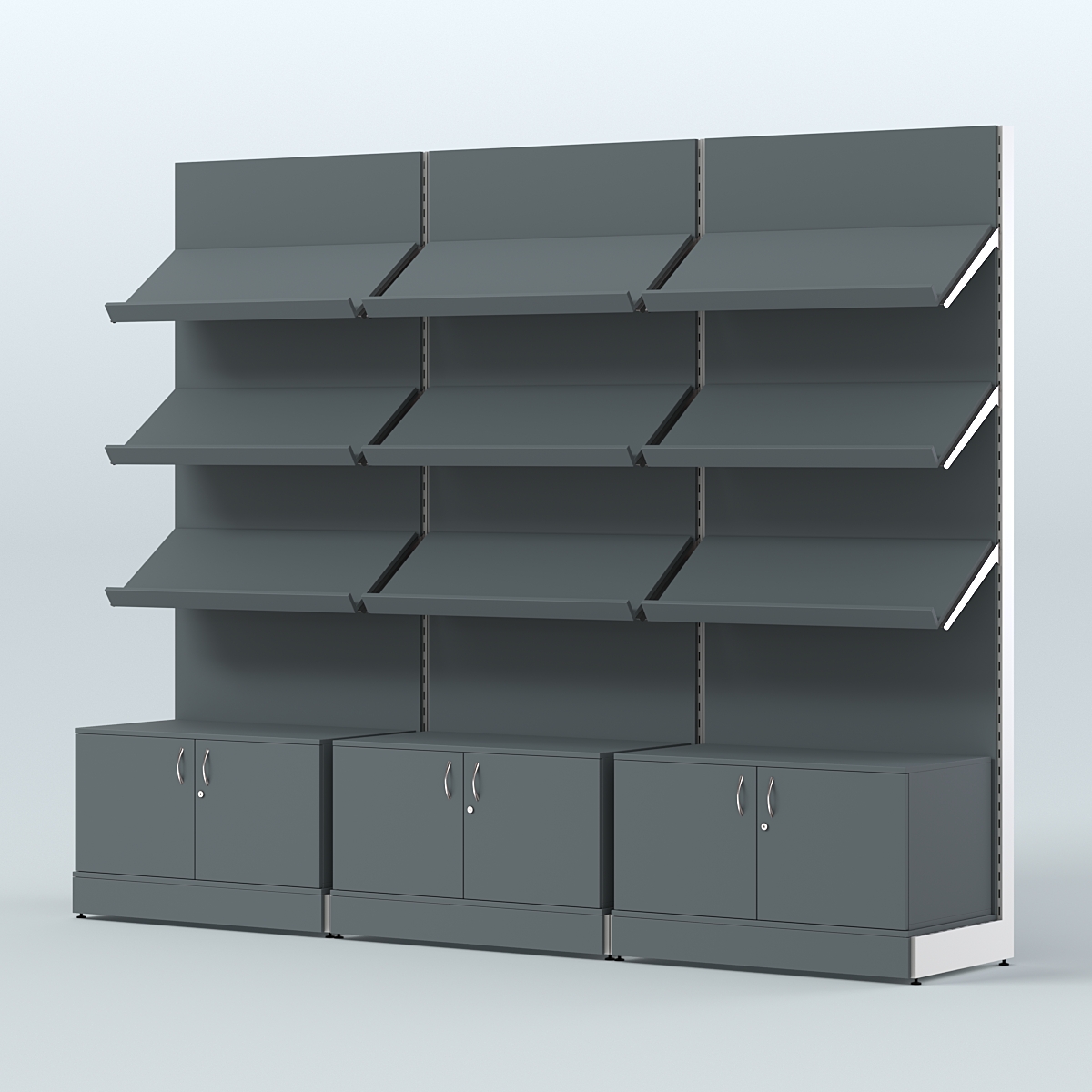 Стеллаж для хлеба и выпечки с тремя наклонными полками и накопителем трех-секционный СХНПН-03 Темно-Серый