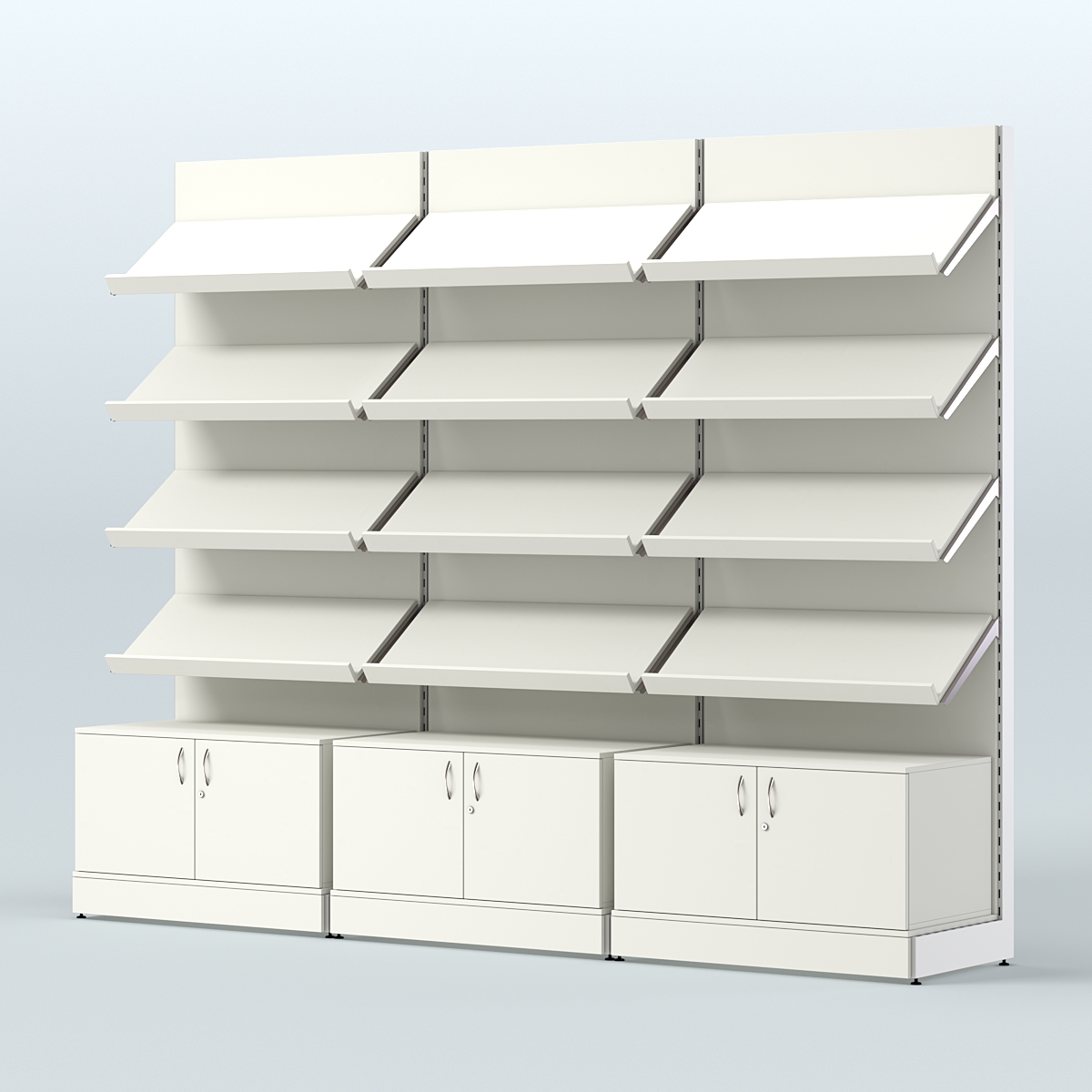 Стеллаж для хлеба и выпечки с четырьмя наклонными полками и накопителем трех-секционный СХНП-04 Белый