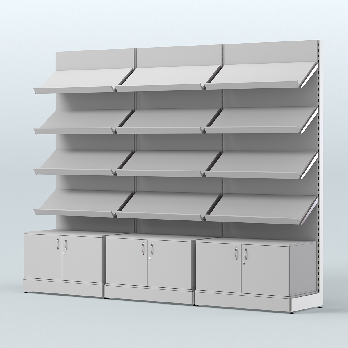 Стеллаж для хлеба и выпечки с четырьмя наклонными полками и накопителем трех-секционный СХНП-04 Серый