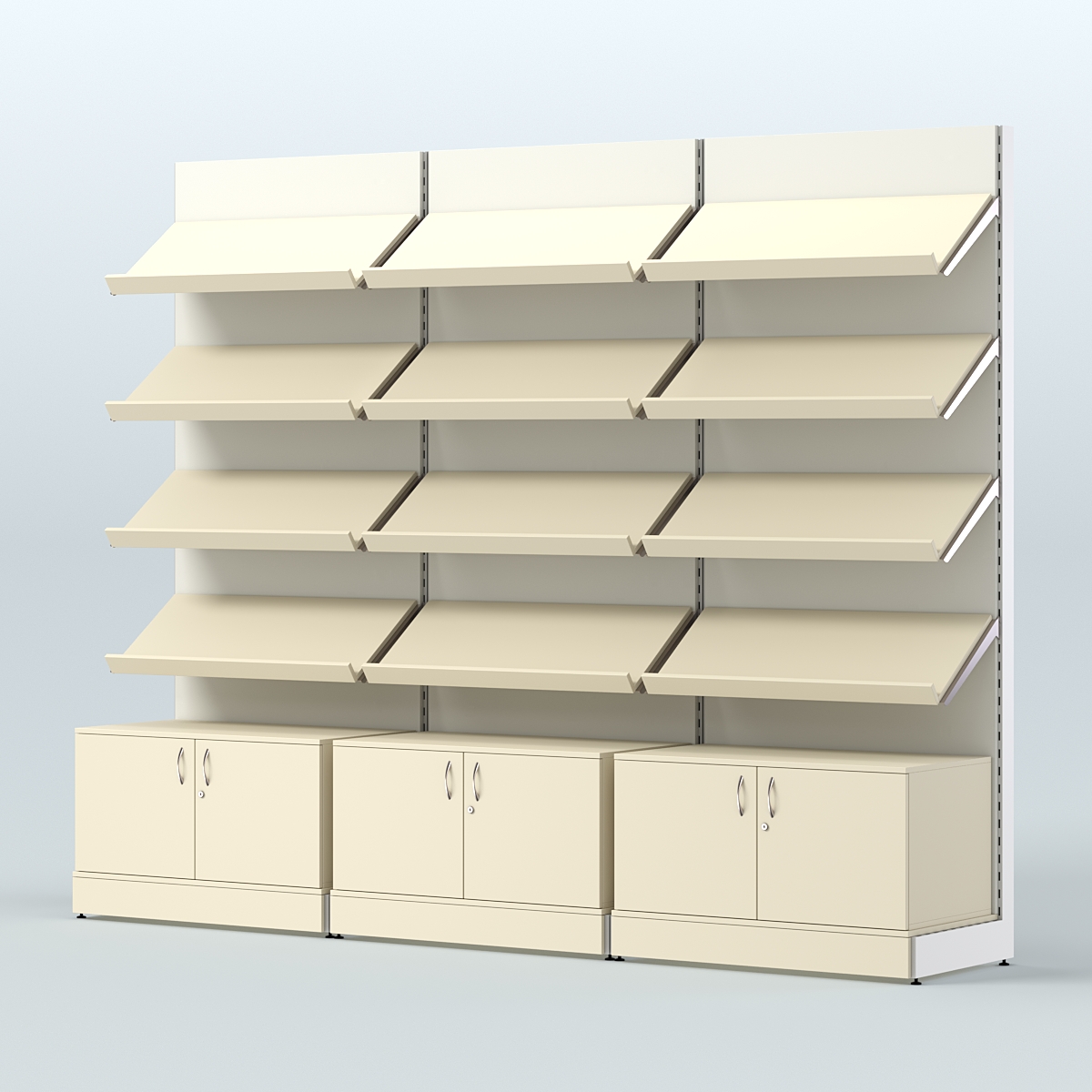 Стеллаж для хлеба и выпечки с четырьмя наклонными полками и накопителем трех-секционный СХНП-04 Крем Вайс + Белый