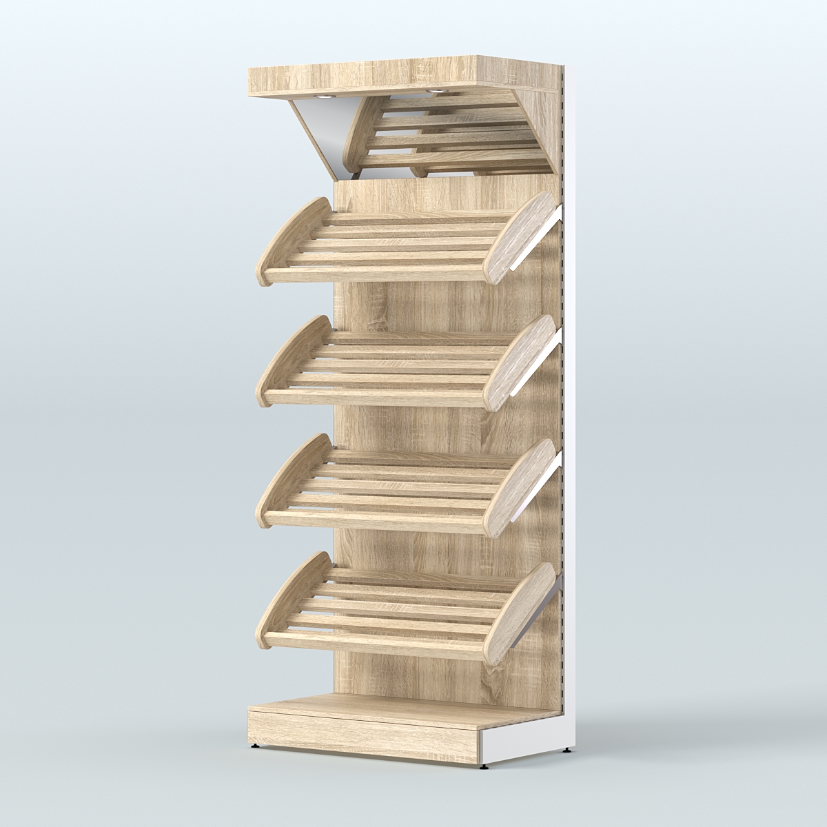 Стеллаж для хлеба и выпечки с четырьмя наклонными полками и зеркальным фризом СХНПФ-02 Дуб Сонома