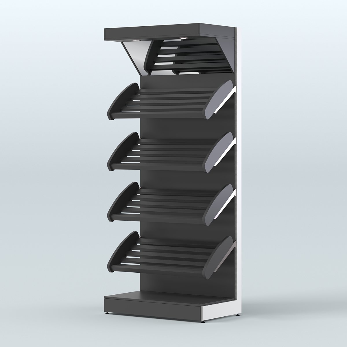 Стеллаж для хлеба и выпечки с четырьмя наклонными полками и зеркальным фризом СХНПФ-02 Черный