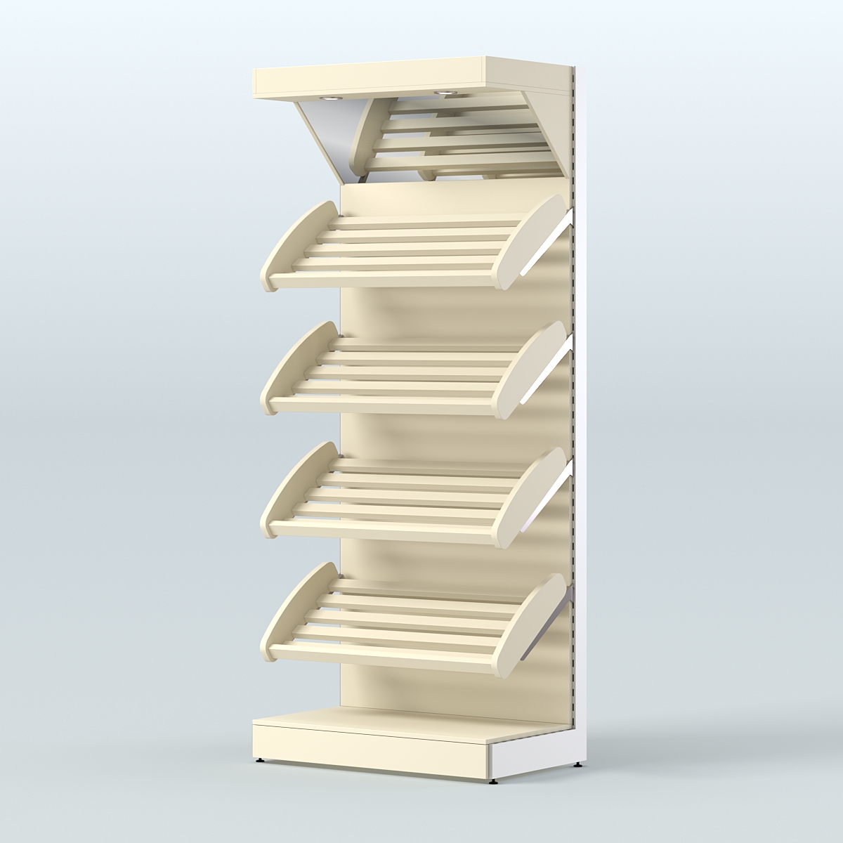 Стеллаж для хлеба и выпечки с четырьмя наклонными полками и зеркальным фризом СХНПФ-02 Крем Вайс