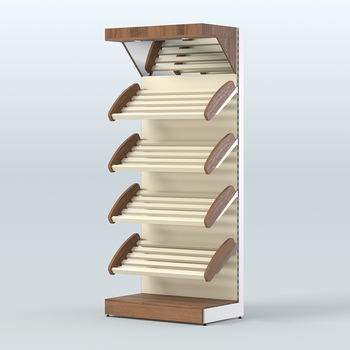 Стеллаж для хлеба и выпечки с четырьмя наклонными полками и зеркальным фризом СХНПФ-02 Орех + Крем Вайс
