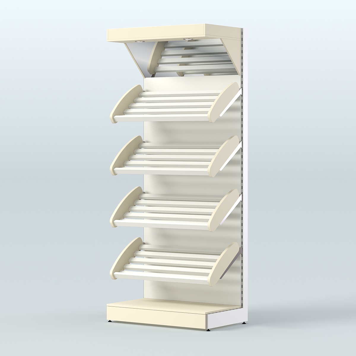 Стеллаж для хлеба и выпечки с четырьмя наклонными полками и зеркальным фризом СХНПФ-02 Крем Вайс + Белый