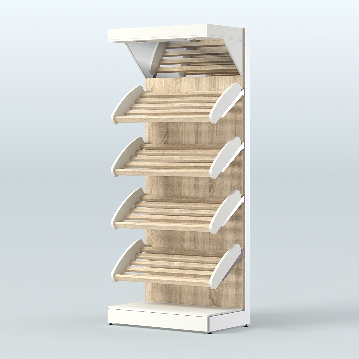 Стеллаж для хлеба и выпечки с четырьмя наклонными полками и зеркальным фризом СХНПФ-02 Белый + Дуб Сонома