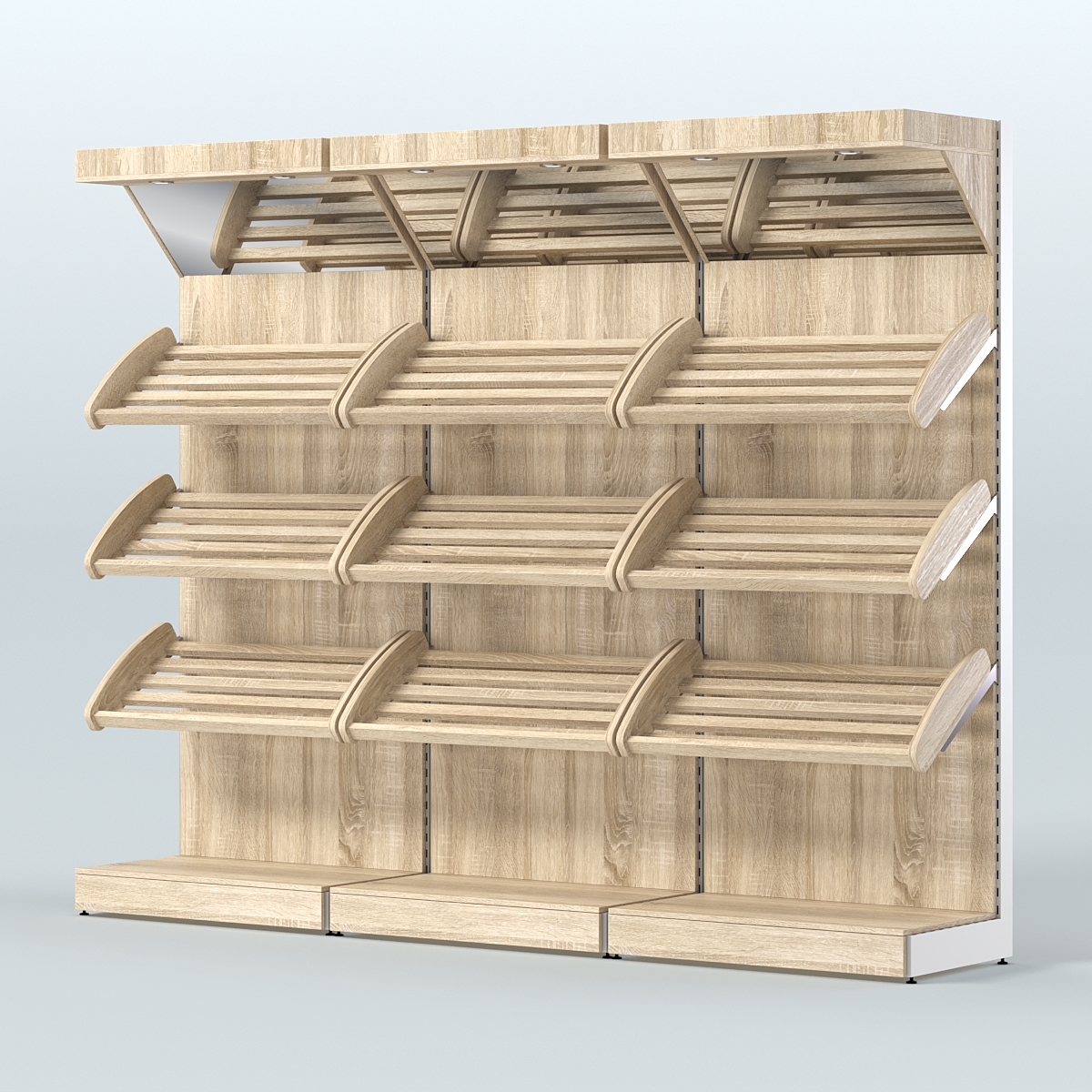 Стеллаж для хлеба и выпечки с тремя наклонными полками и зеркальным фризом трех-секционный СХНПФ-03 Дуб Сонома