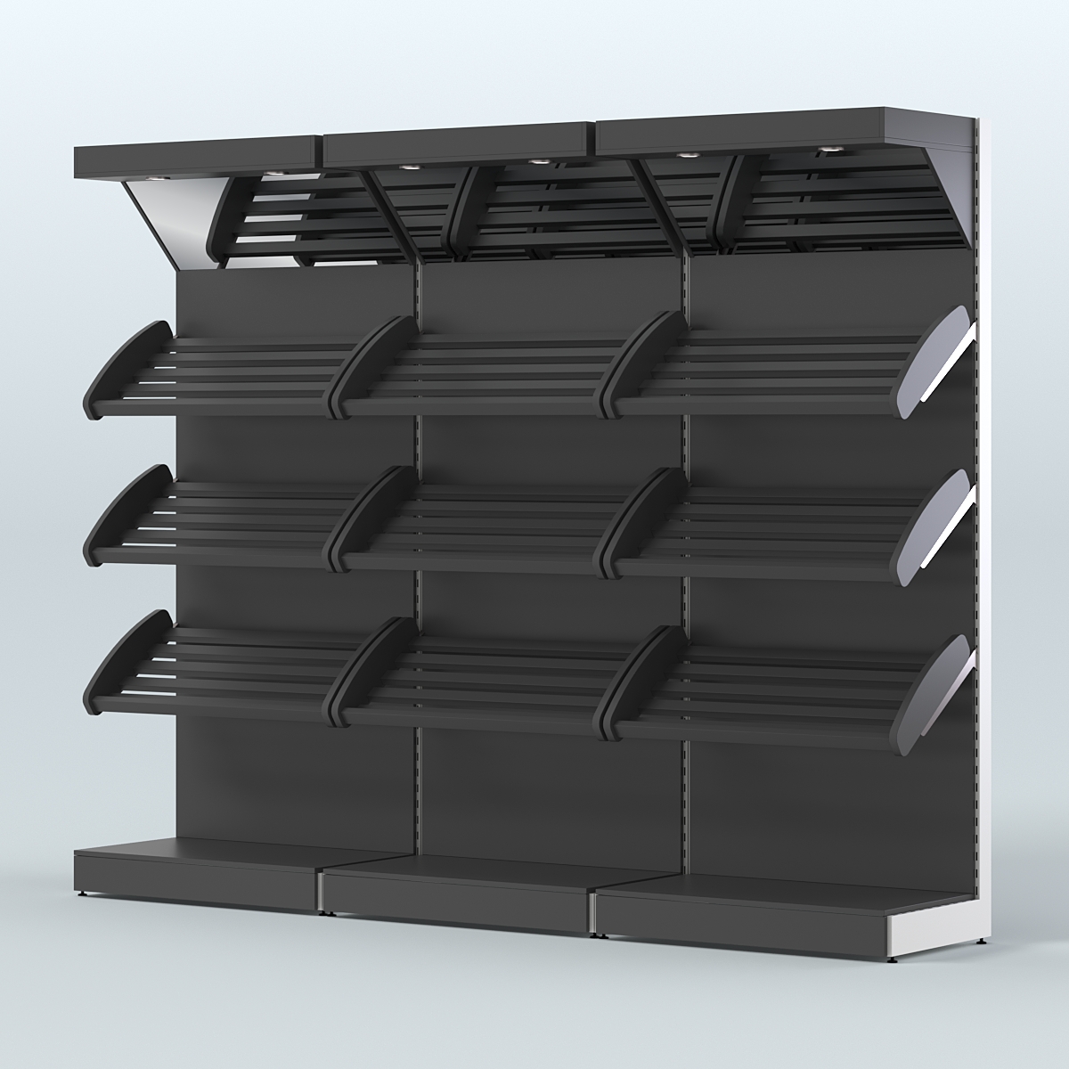 Стеллаж для хлеба и выпечки с тремя наклонными полками и зеркальным фризом трех-секционный СХНПФ-03 Черный