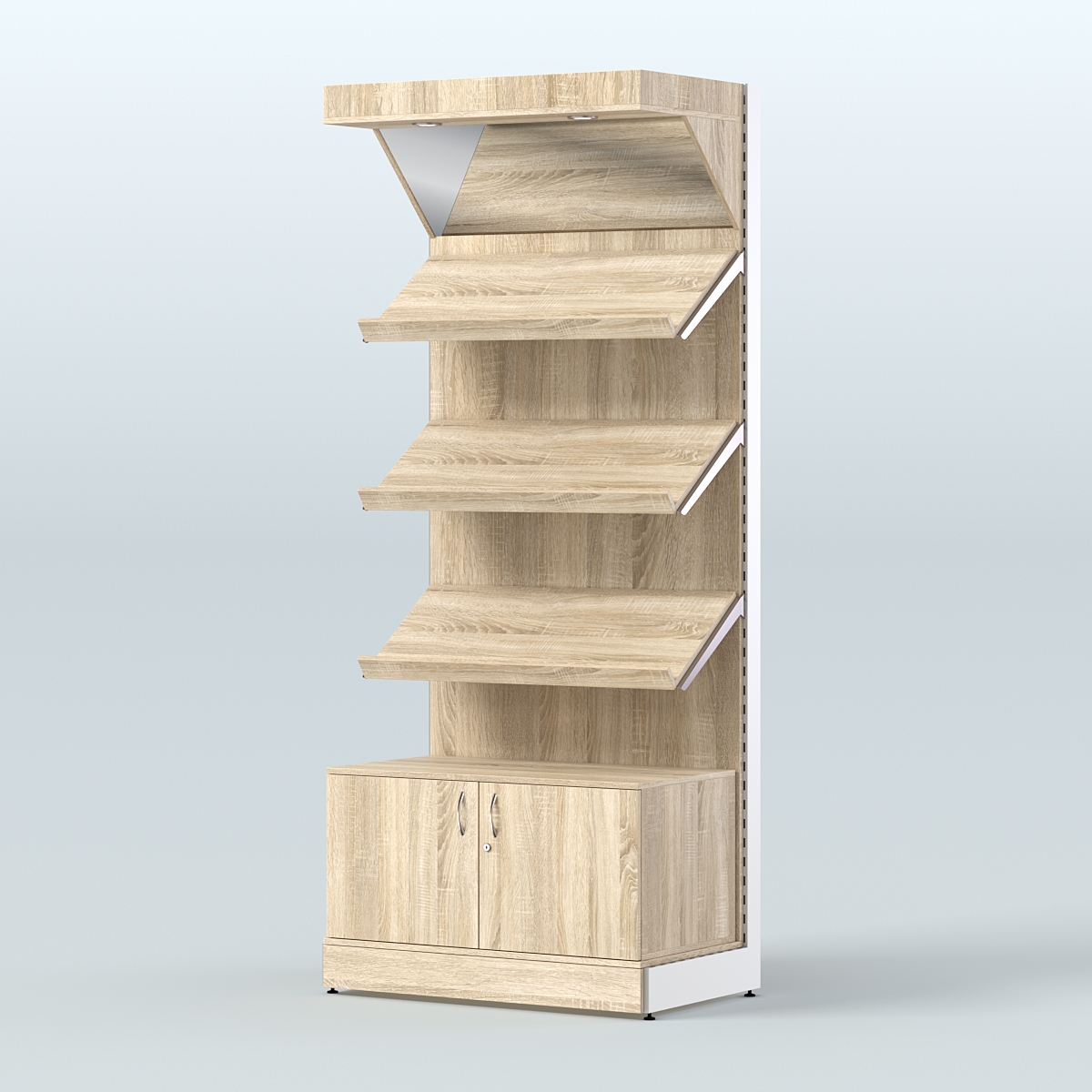 Стеллаж для хлеба и выпечки с тремя наклонными полками накопителем и фризом СХНПНФ-01 Дуб сонома