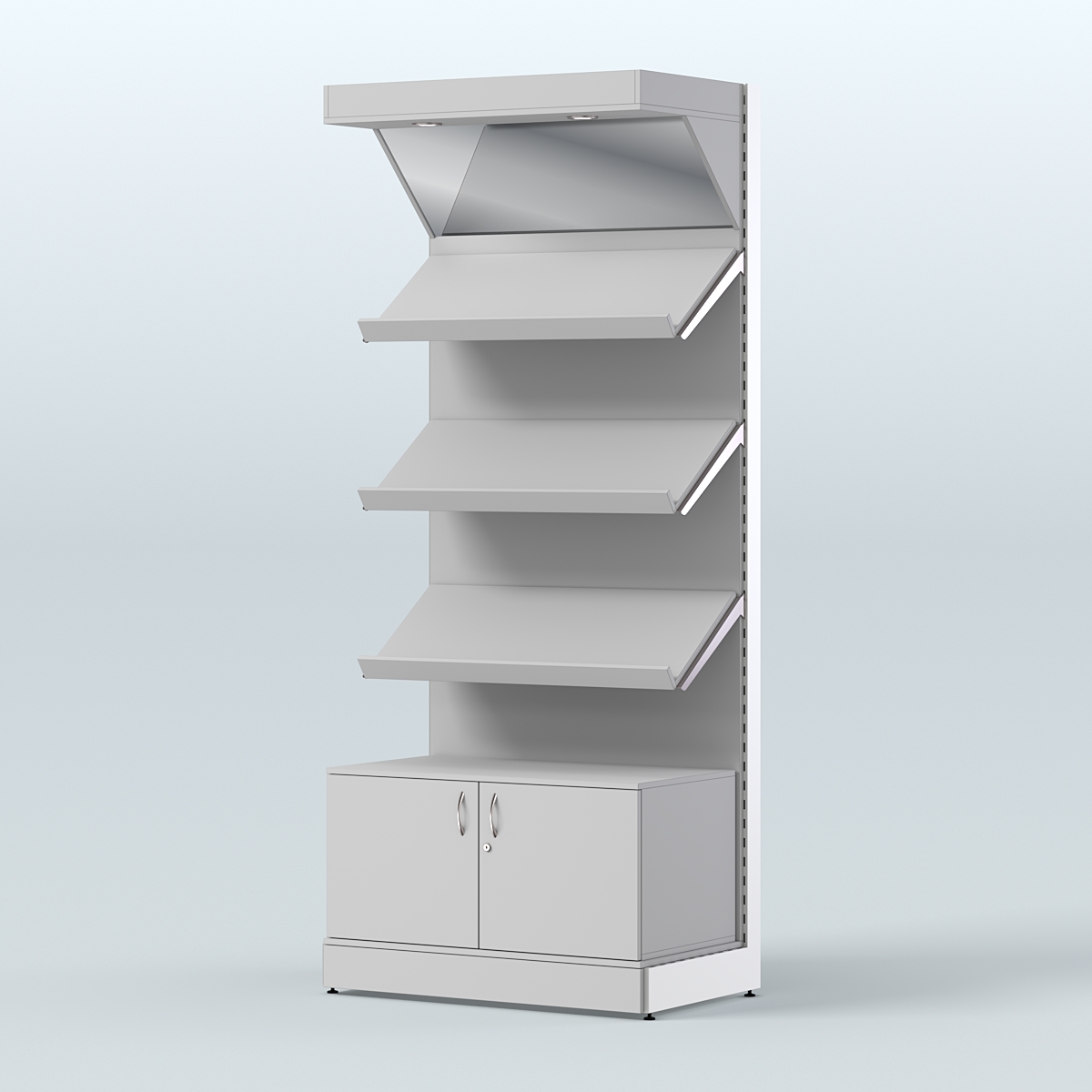 Стеллаж для хлеба и выпечки с тремя наклонными полками накопителем и фризом СХНПНФ-01 Серый