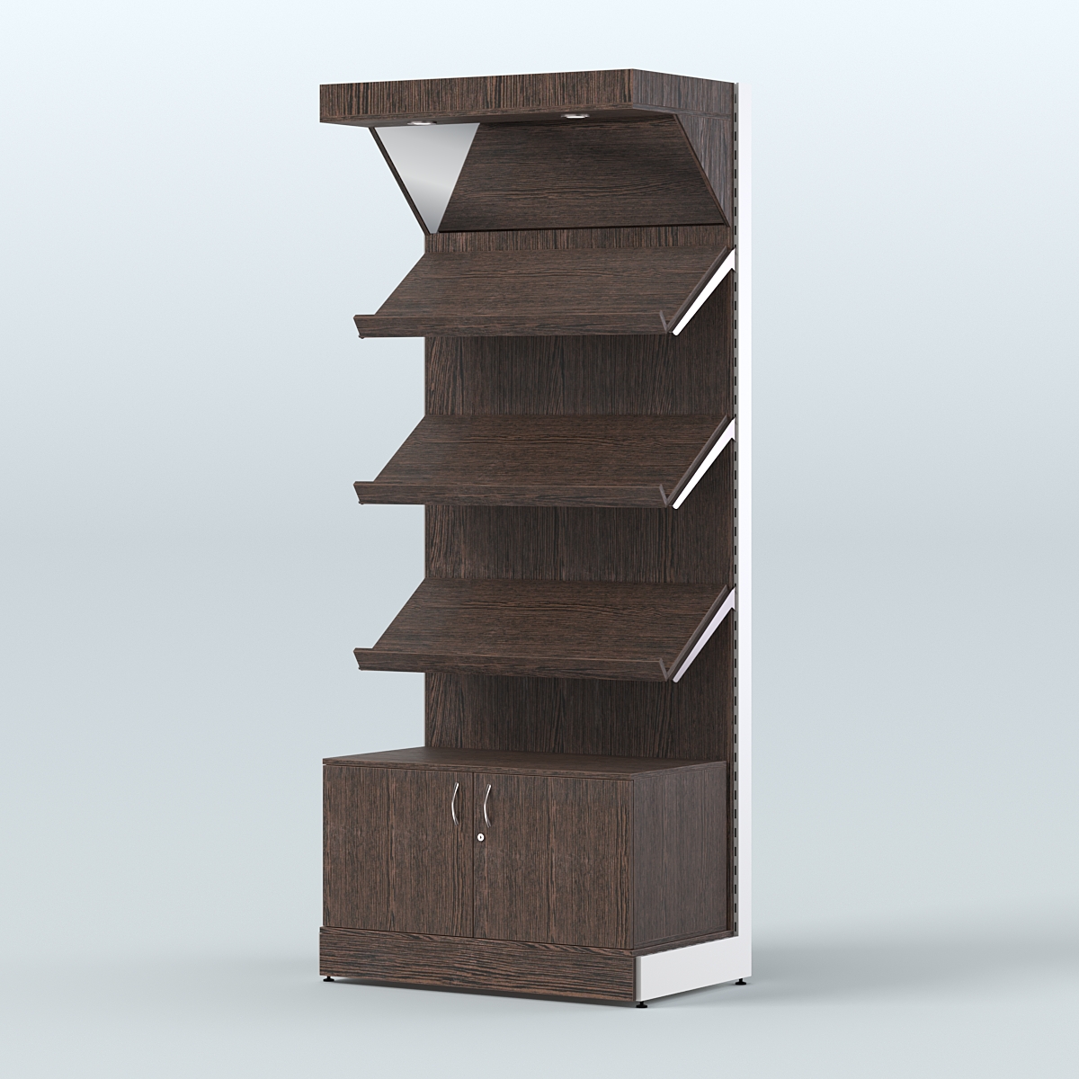 Стеллаж для хлеба и выпечки с тремя наклонными полками накопителем и фризом СХНПНФ-01 Дуб Венге