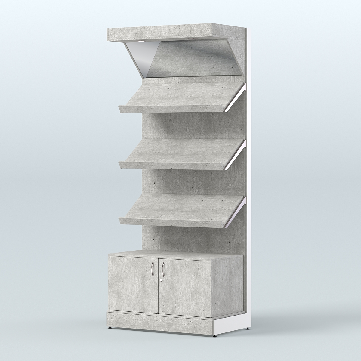 Стеллаж для хлеба и выпечки с тремя наклонными полками накопителем и фризом СХНПНФ-01 Метрополитан Грей