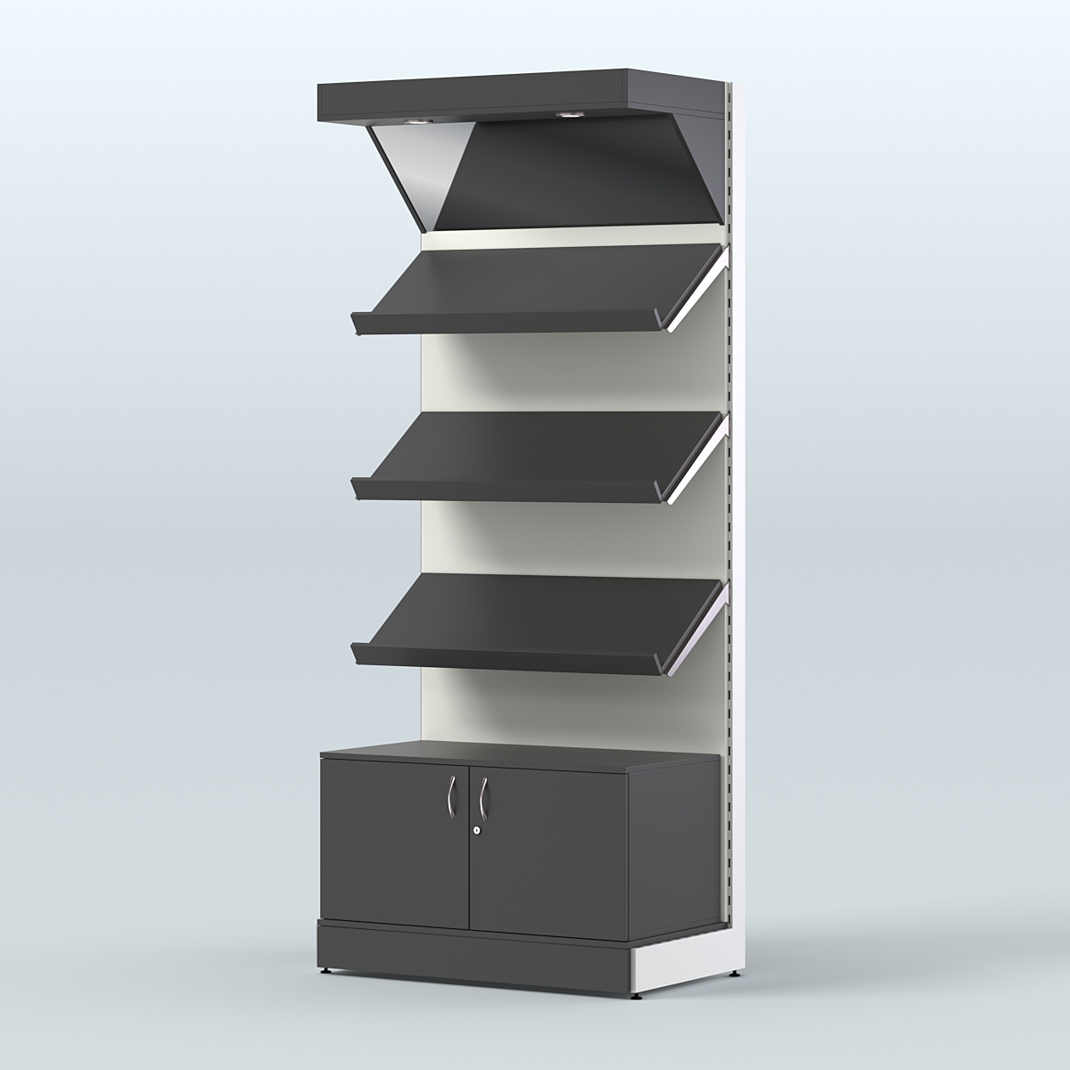 Стеллаж для хлеба и выпечки с тремя наклонными полками накопителем и фризом СХНПНФ-01 Черный и Белый