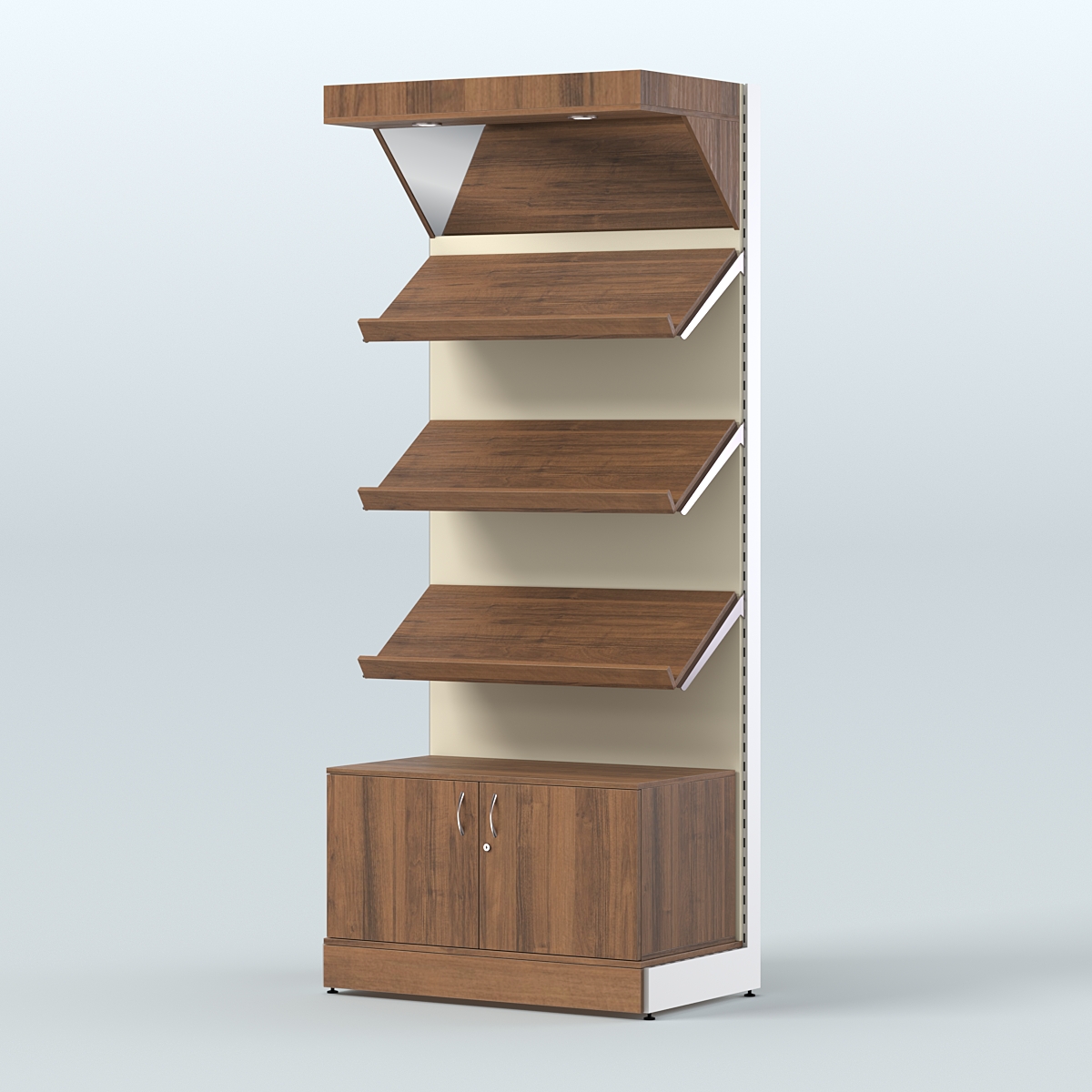 Стеллаж для хлеба и выпечки с тремя наклонными полками накопителем и фризом СХНПНФ-01 Орех + Крем Вайс