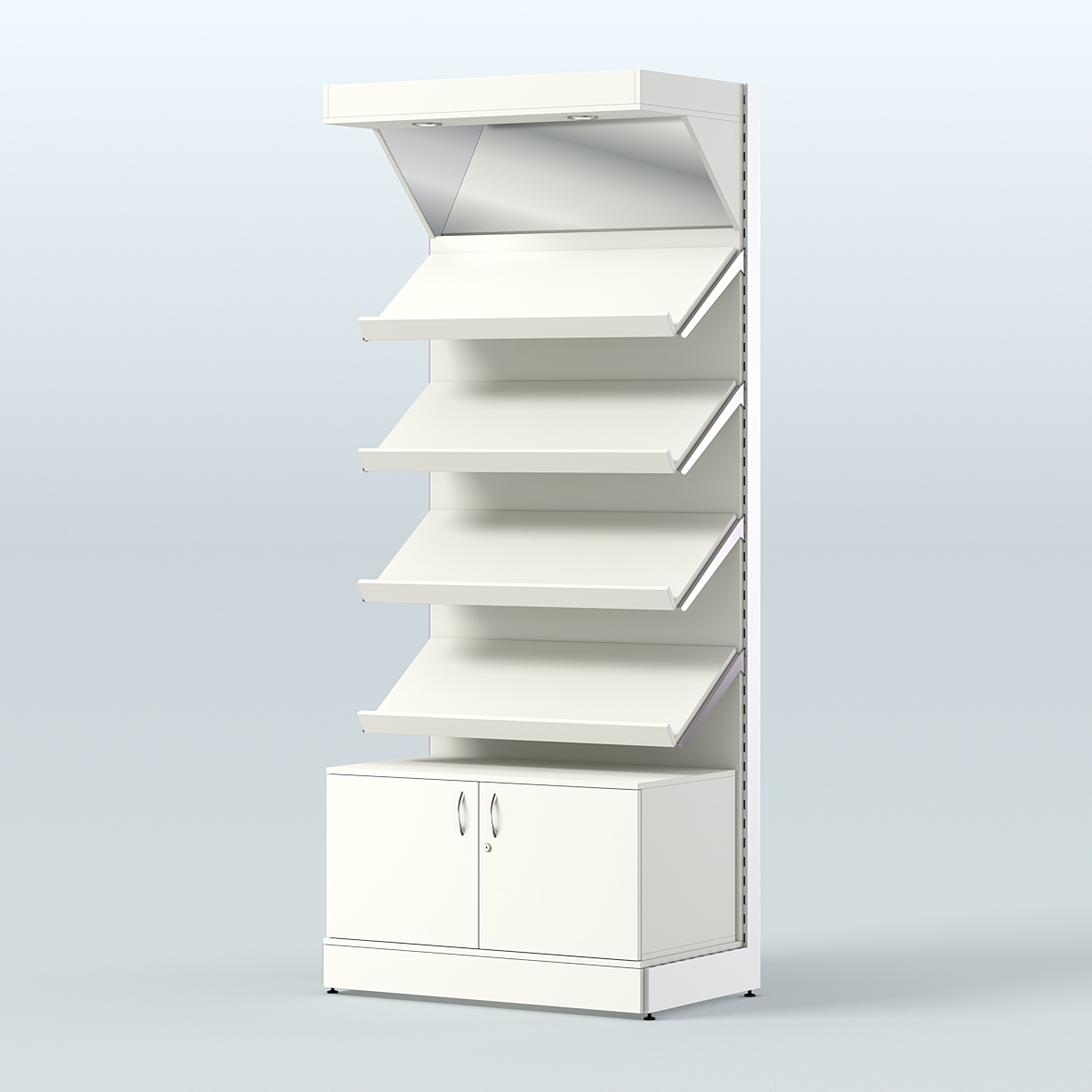 Стеллаж для хлеба и выпечки с четырьмя наклонными полками накопителем и фризом СХНПНФ-02 Белый