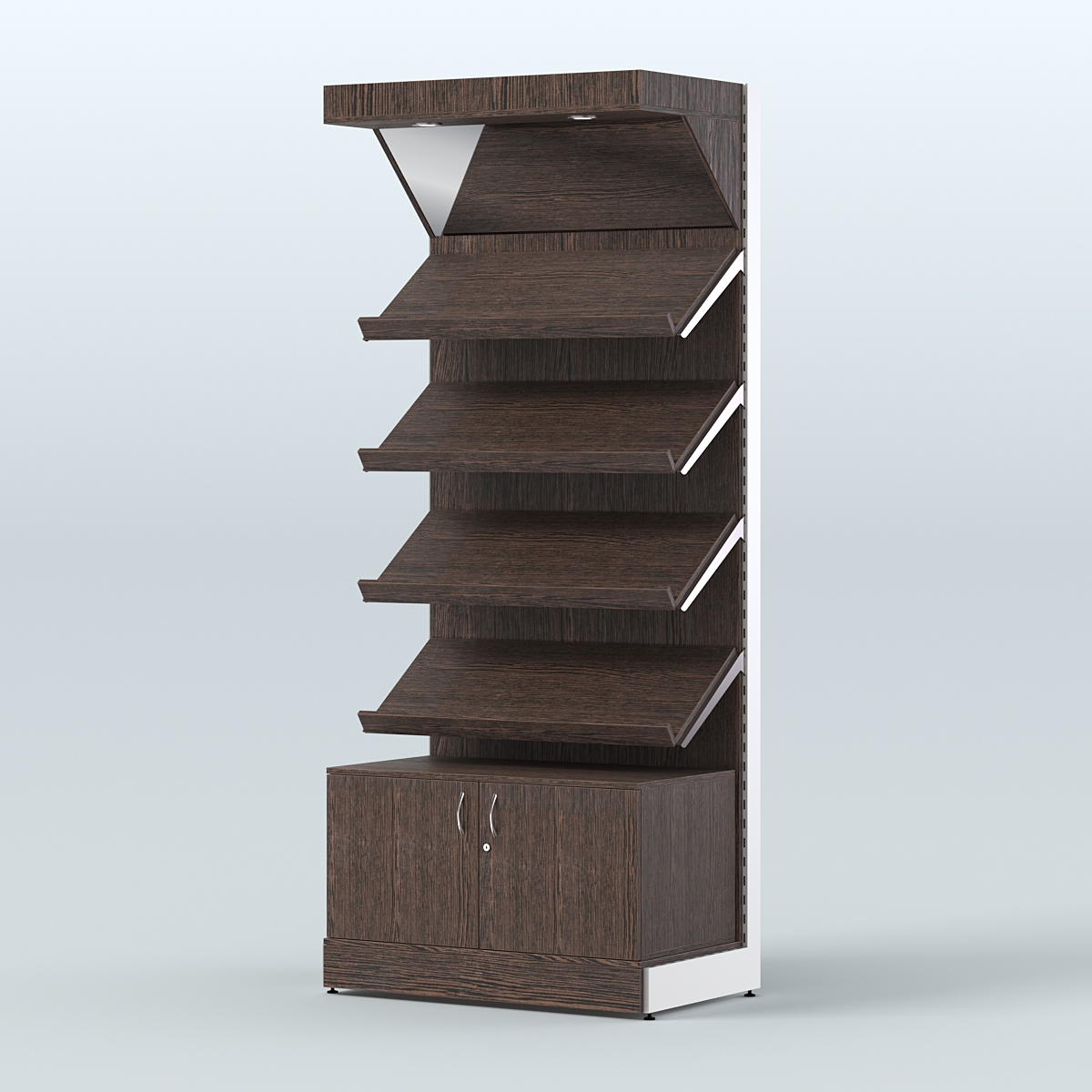 Стеллаж для хлеба и выпечки с четырьмя наклонными полками накопителем и фризом СХНПНФ-02 Дуб Венге