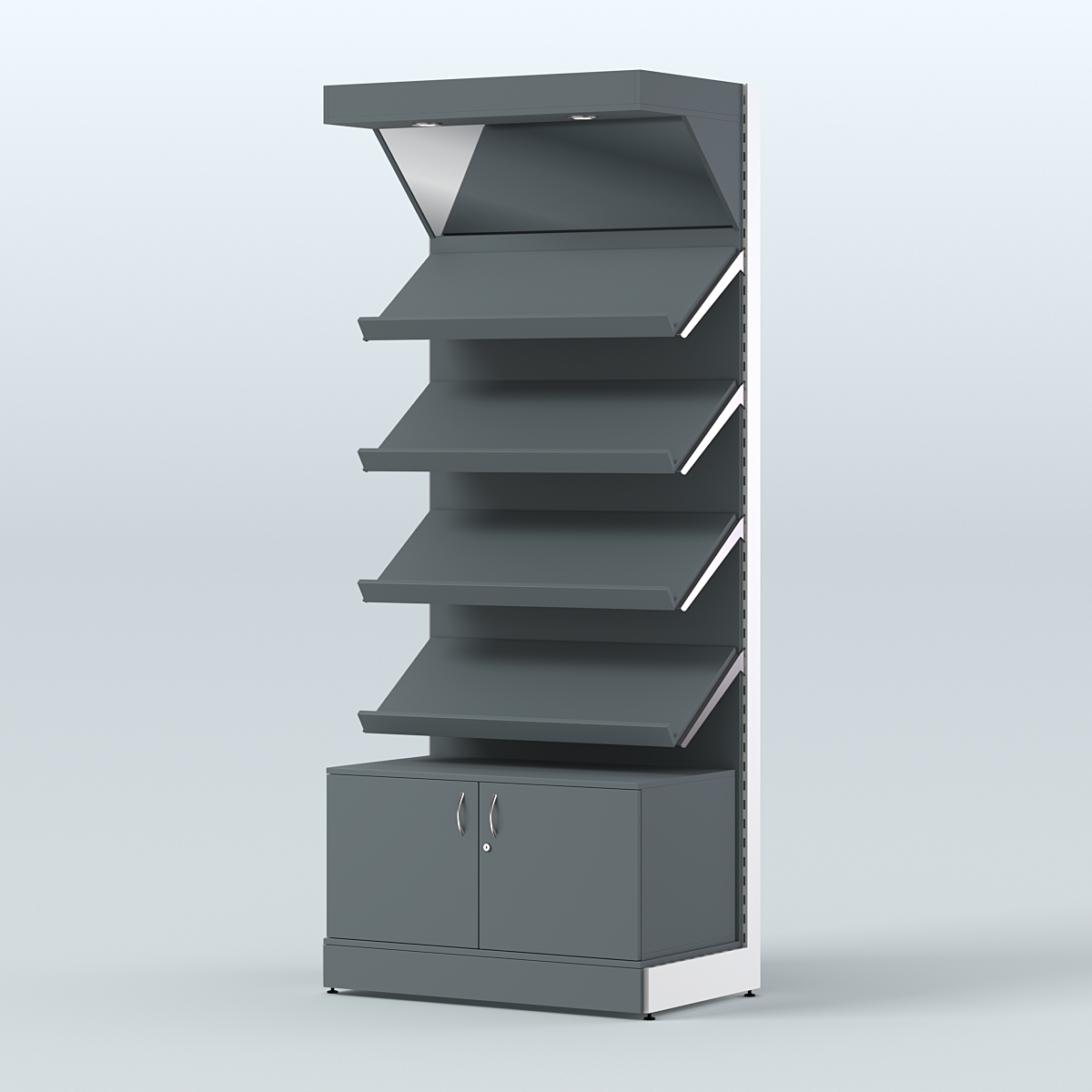 Стеллаж для хлеба и выпечки с четырьмя наклонными полками накопителем и фризом СХНПНФ-02 Темно-Серый