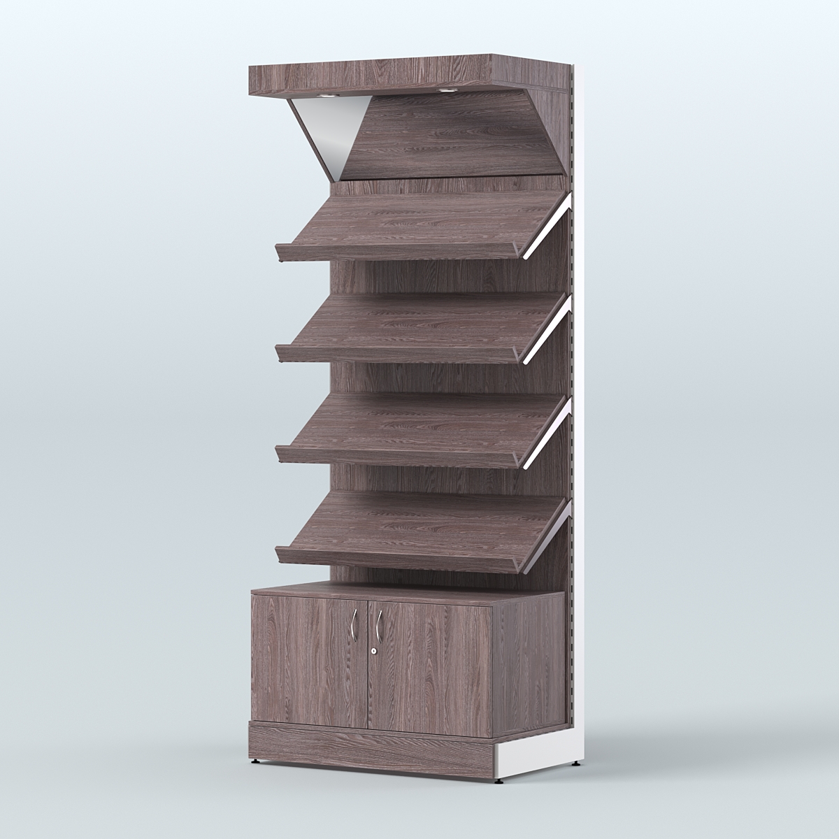 Стеллаж для хлеба и выпечки с четырьмя наклонными полками накопителем и фризом СХНПНФ-02 Ясень Анкор темный