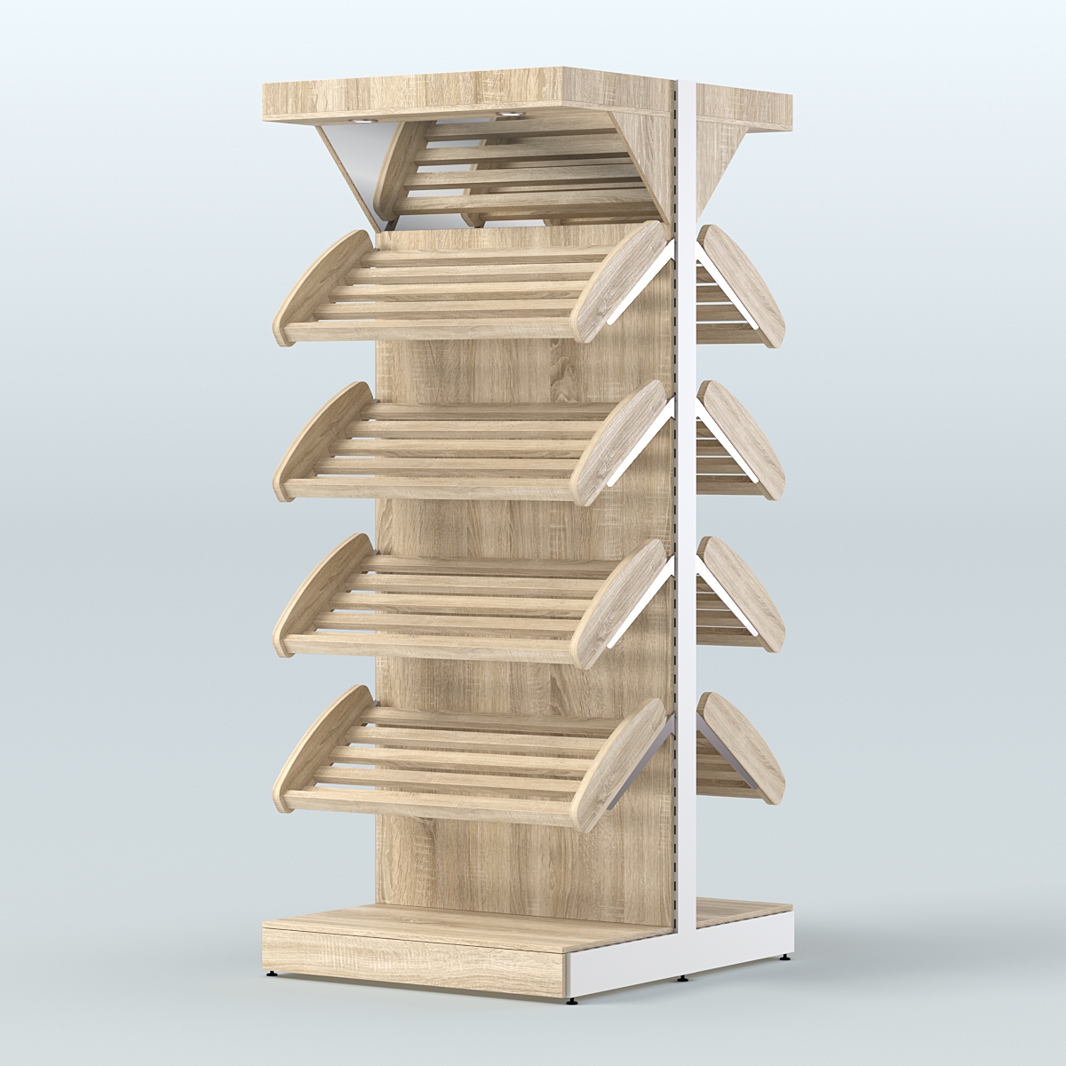 Стеллаж для хлеба островной высокий с наклонными полками и зеркальным фризом СХОВФ-01 Дуб сонома