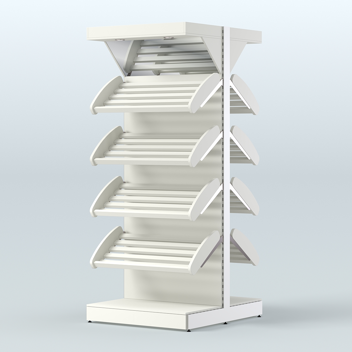 Стеллаж для хлеба островной высокий с наклонными полками и зеркальным фризом СХОВФ-01 Белый