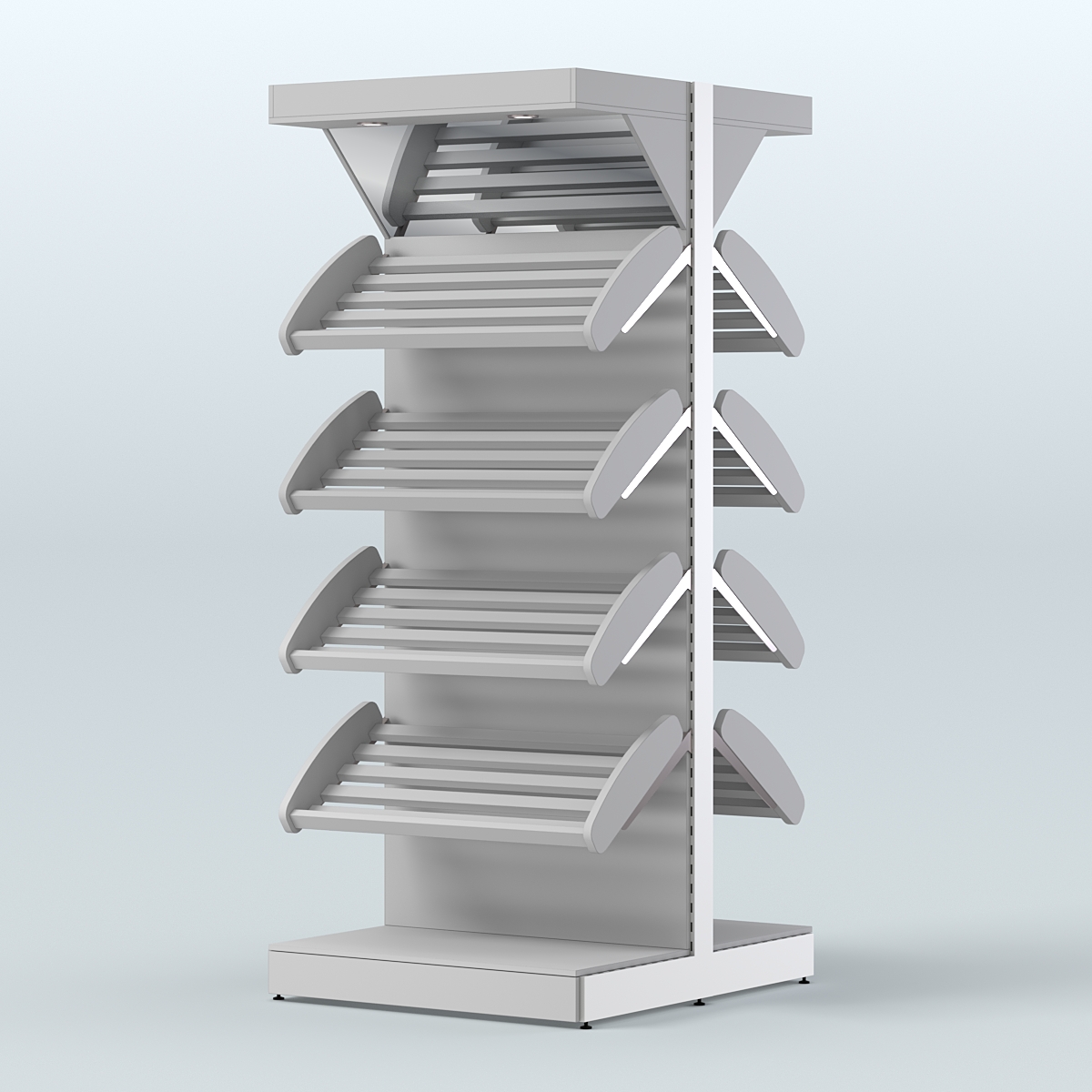 Стеллаж для хлеба островной высокий с наклонными полками и зеркальным фризом СХОВФ-01 Серый