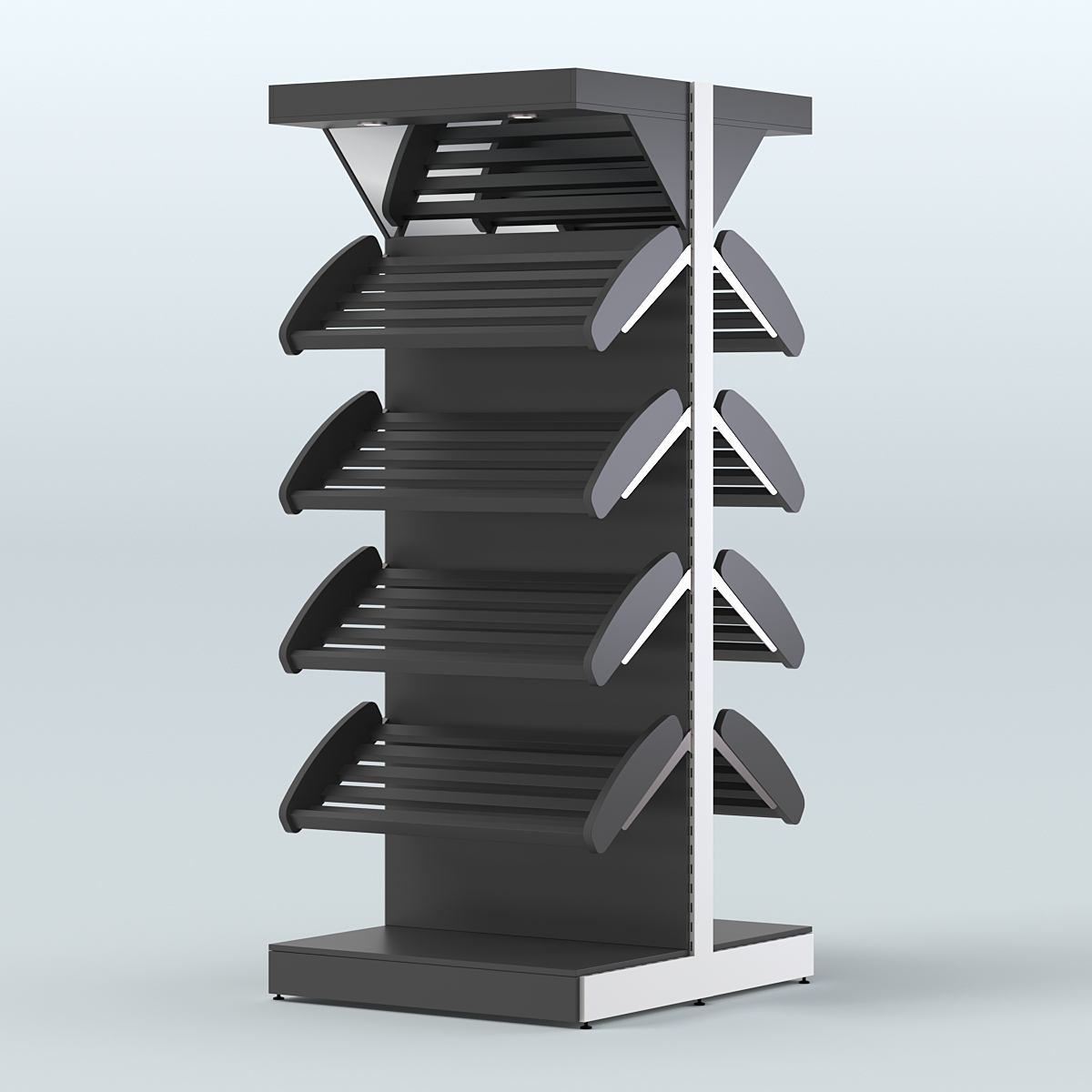 Стеллаж для хлеба островной высокий с наклонными полками и зеркальным фризом СХОВФ-01 Черный