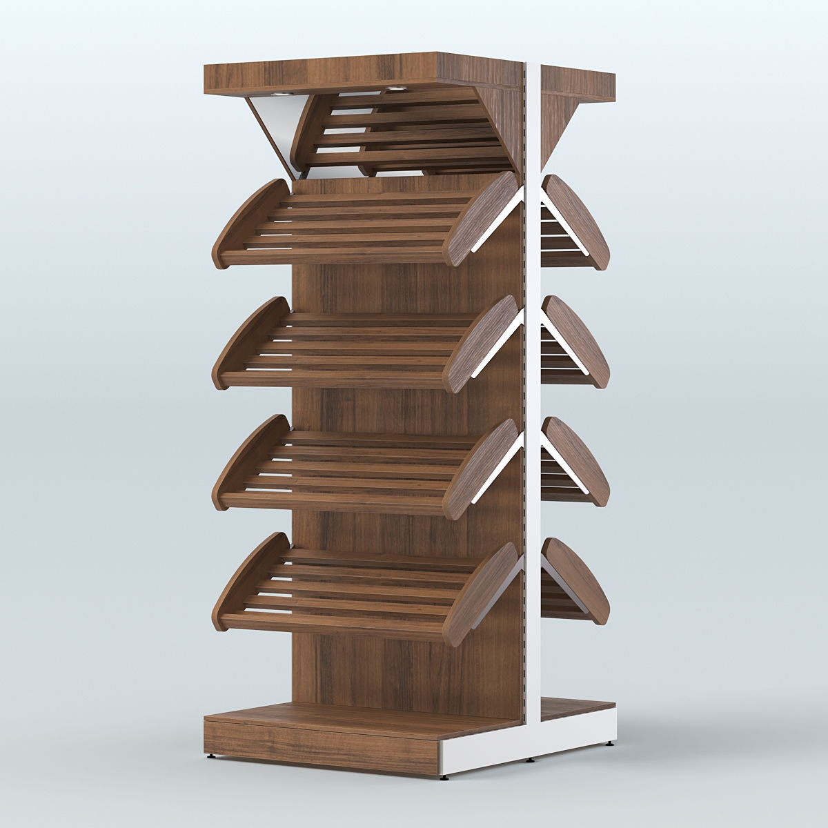 Стеллаж для хлеба островной высокий с наклонными полками и зеркальным фризом СХОВФ-01 Орех