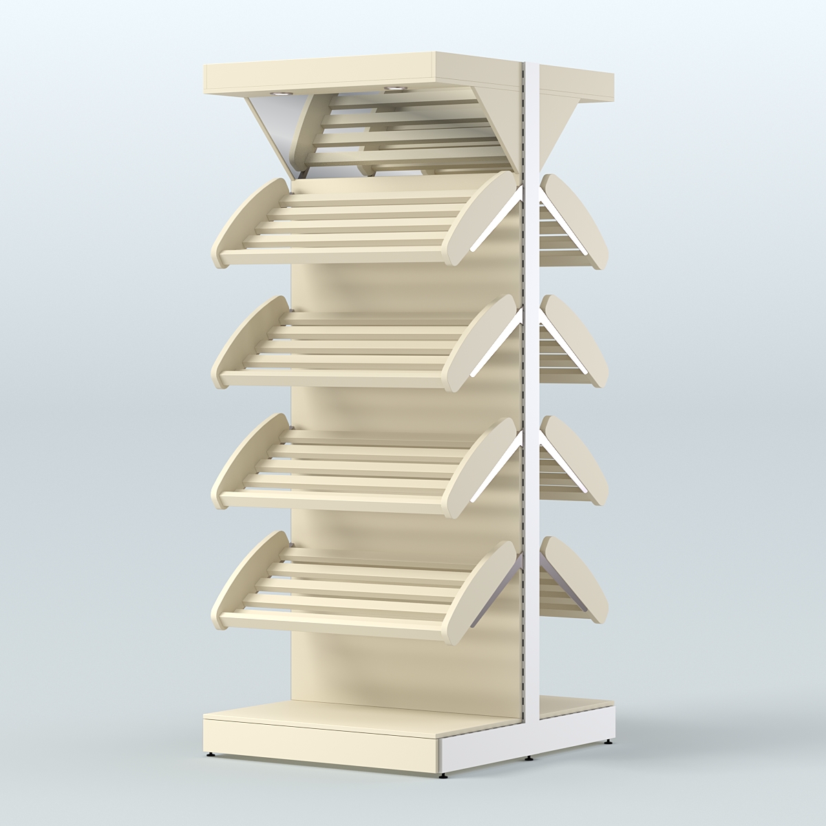Стеллаж для хлеба островной высокий с наклонными полками и зеркальным фризом СХОВФ-01 Крем Вайс