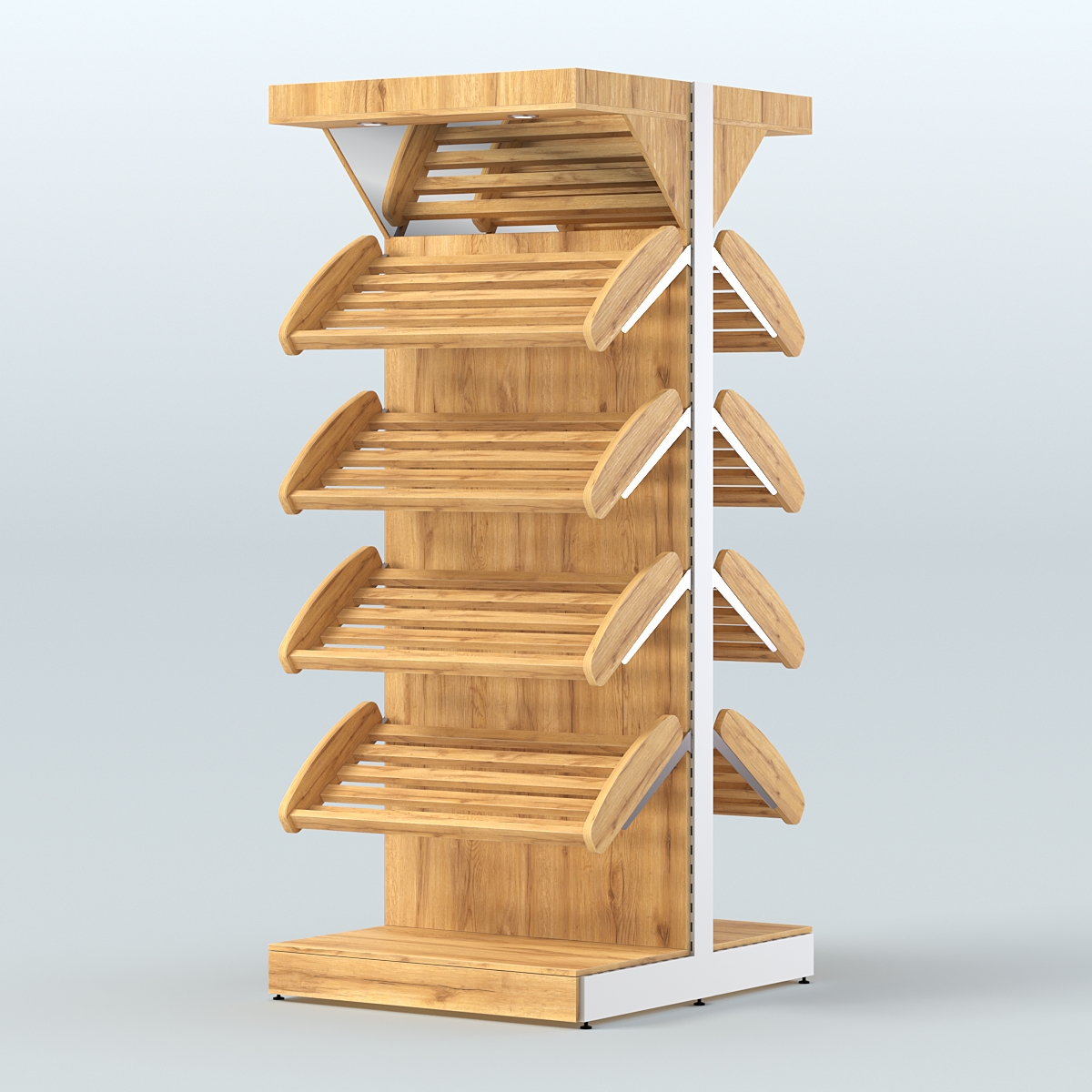 Стеллаж для хлеба островной высокий с наклонными полками и зеркальным фризом СХОВФ-01 Дуб Золотистый