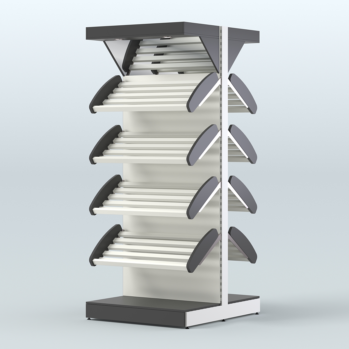 Стеллаж для хлеба островной высокий с наклонными полками и зеркальным фризом СХОВФ-01 Черный и Белый