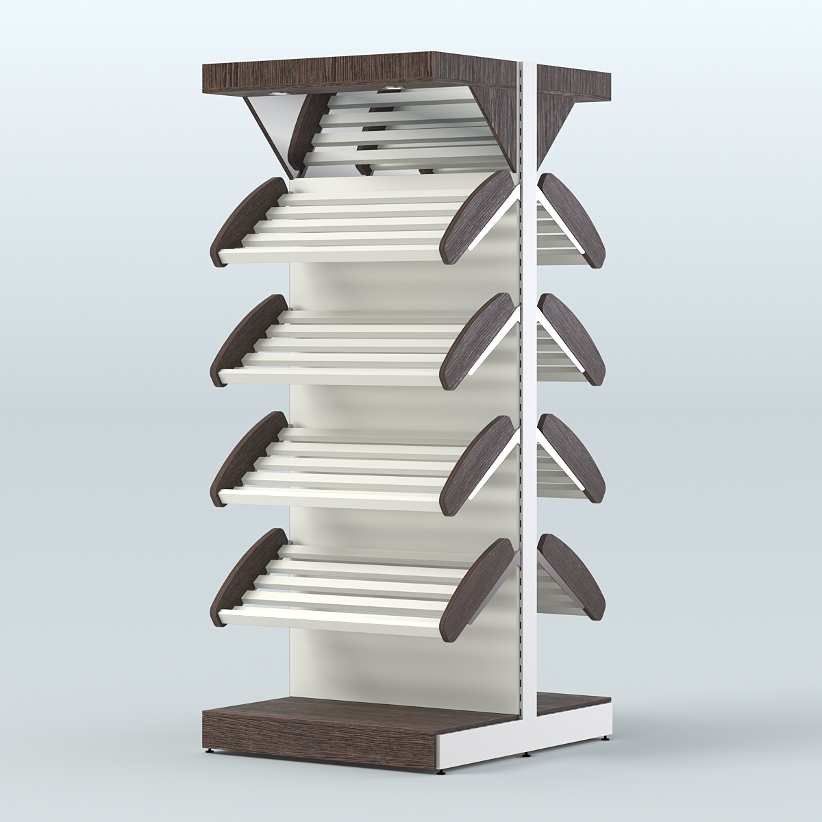 Стеллаж для хлеба островной высокий с наклонными полками и зеркальным фризом СХОВФ-01 Дуб Венге + Белый
