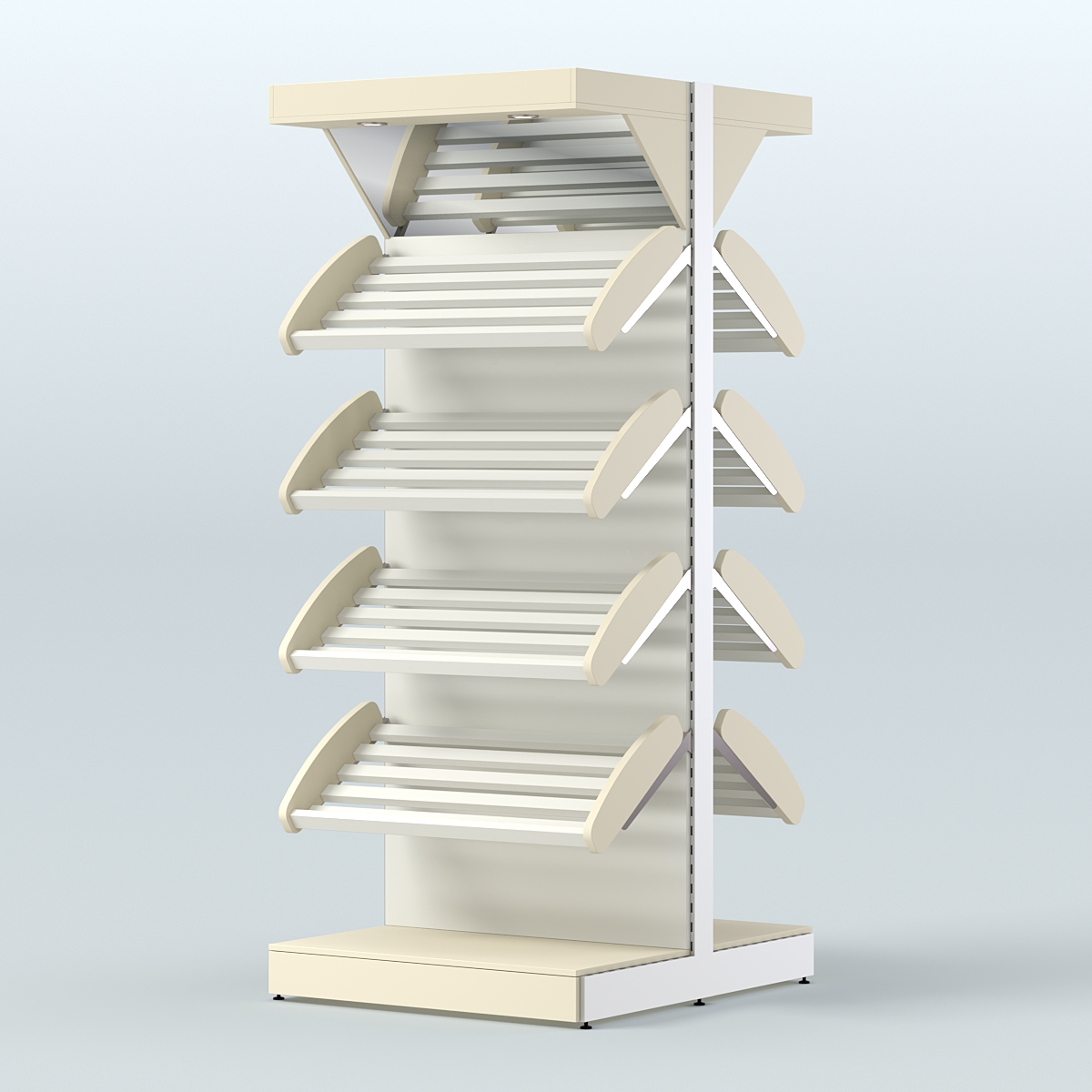 Стеллаж для хлеба островной высокий с наклонными полками и зеркальным фризом СХОВФ-01 Крем Вайс + Белый