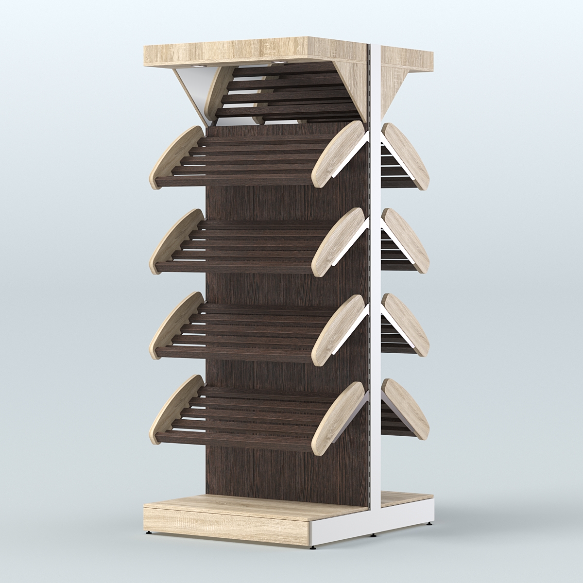 Стеллаж для хлеба островной высокий с наклонными полками и зеркальным фризом СХОВФ-01 Дуб Сонома + Дуб Венге