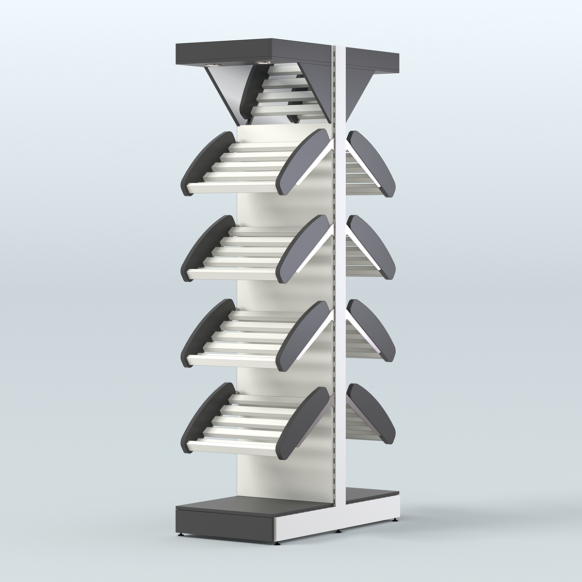 Стеллаж для хлеба островной узкий с полками и зеркальным фризом СХОВФ-02 Черный и Белый