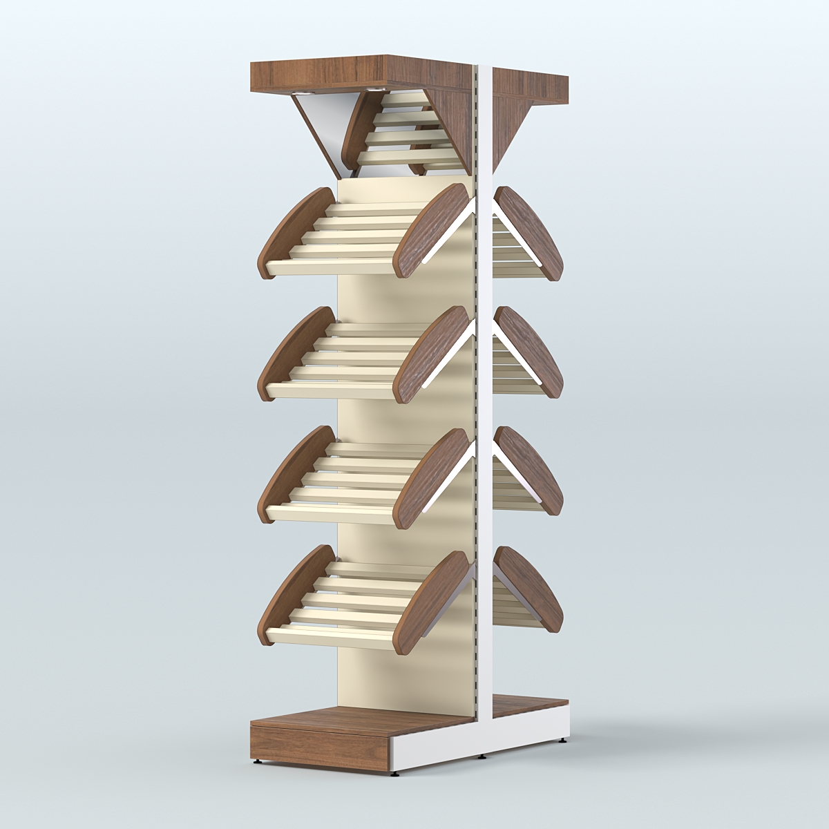 Стеллаж для хлеба островной узкий с полками и зеркальным фризом СХОВФ-02 Орех + Крем Вайс