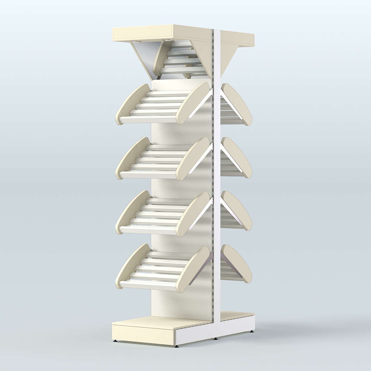 Стеллаж для хлеба островной узкий с полками и зеркальным фризом СХОВФ-02 Крем Вайс + Белый