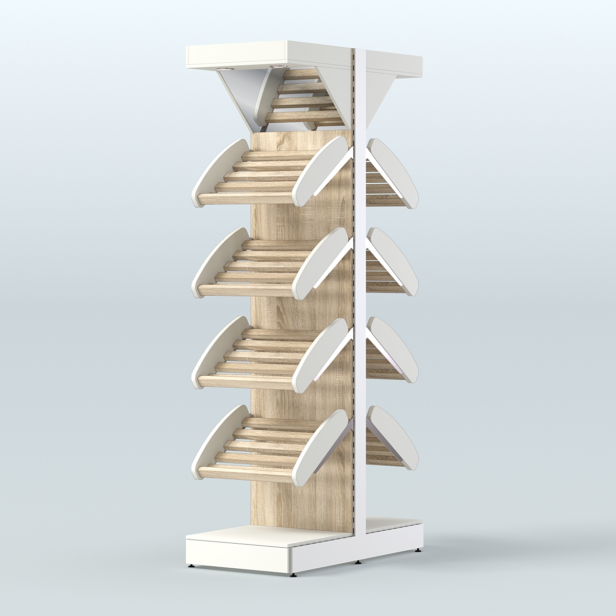 Стеллаж для хлеба островной узкий с полками и зеркальным фризом СХОВФ-02 Белый + Дуб Сонома