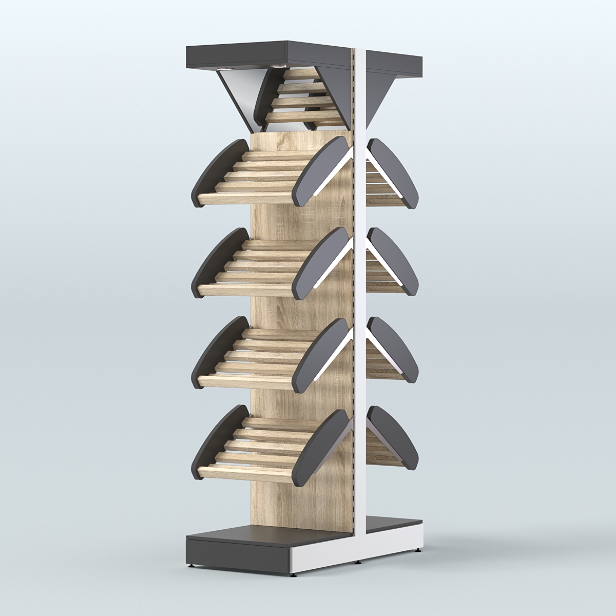 Стеллаж для хлеба островной узкий с полками и зеркальным фризом СХОВФ-02 Черный + Дуб Сонома