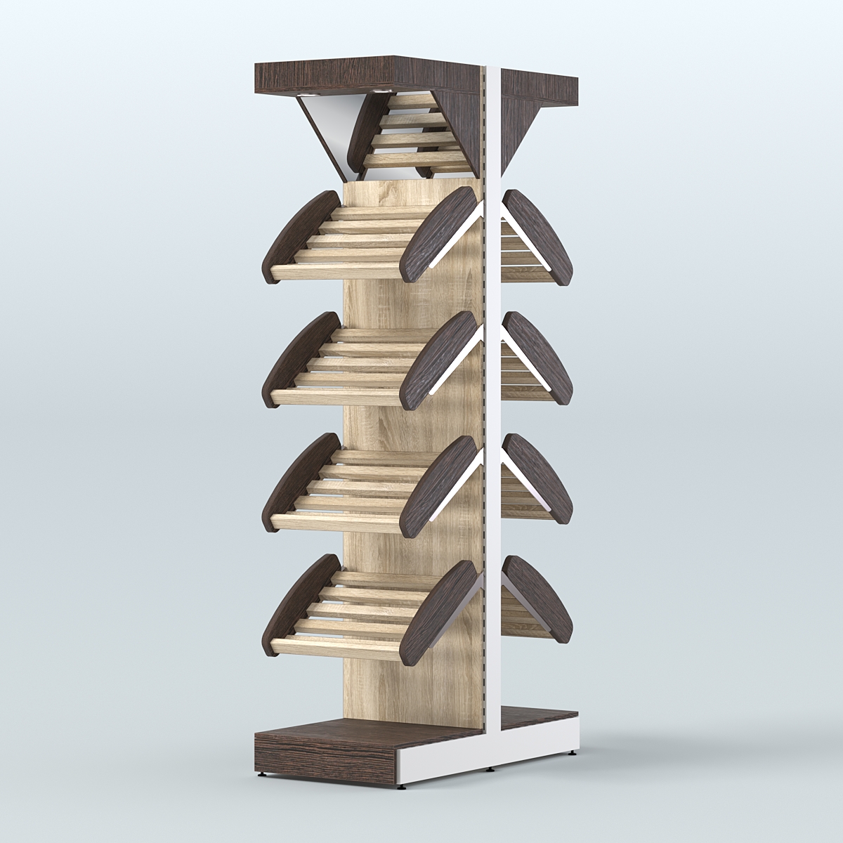Стеллаж для хлеба островной узкий с полками и зеркальным фризом СХОВФ-02 Дуб Венге + Дуб Сонома