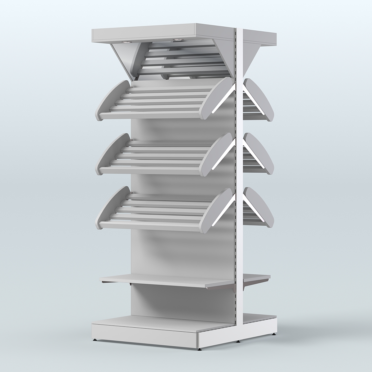 Стеллаж для хлеба островной высокий комбинированный с зеркальным фризом СХОВФ-03 Серый