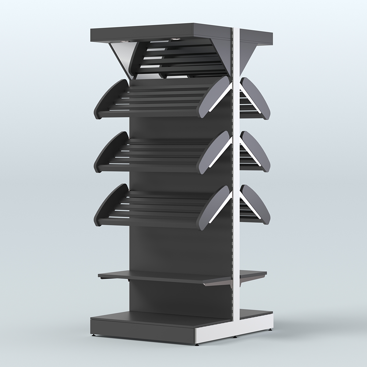 Стеллаж для хлеба островной высокий комбинированный с зеркальным фризом СХОВФ-03 Черный
